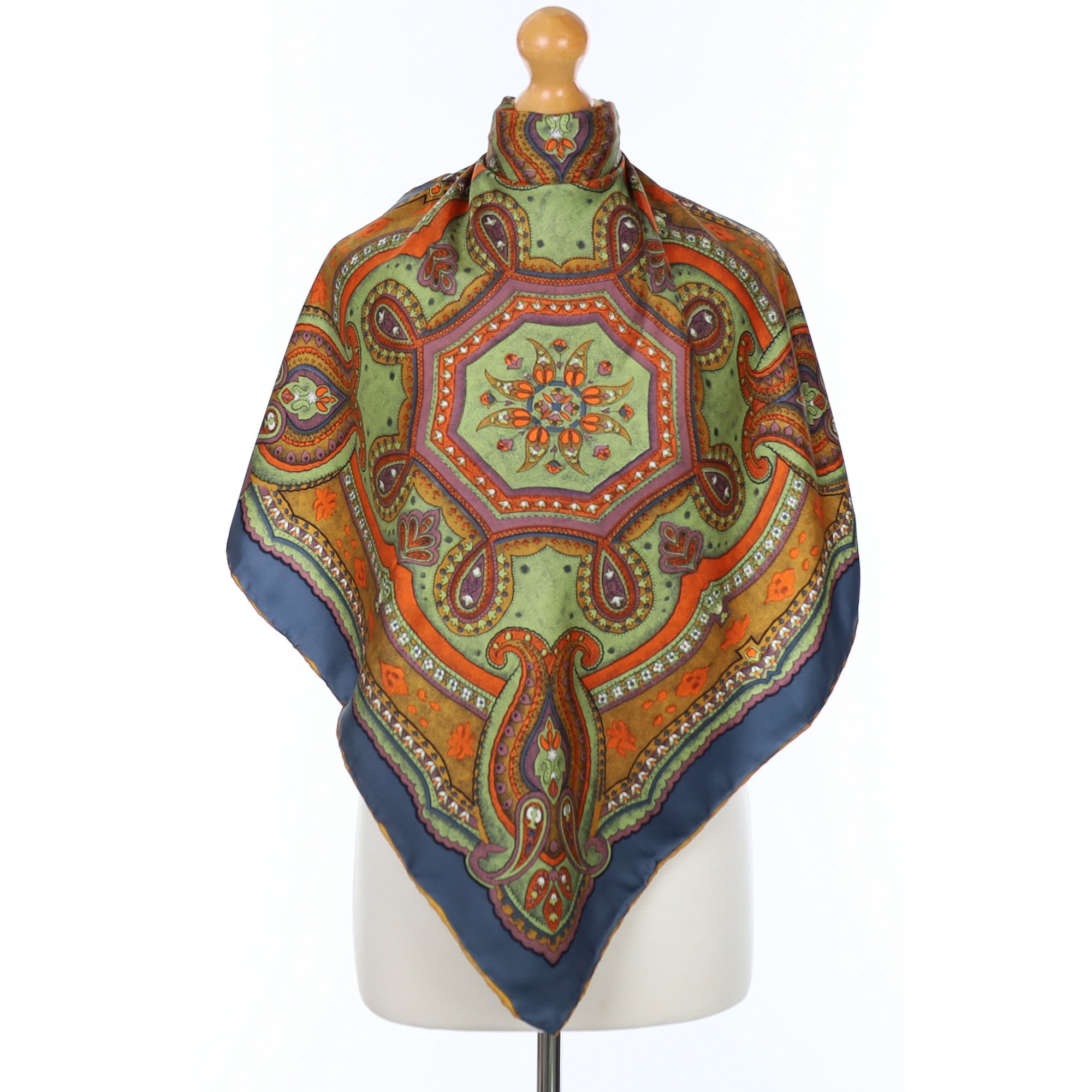 Muted Green Paisley Silk Scarf