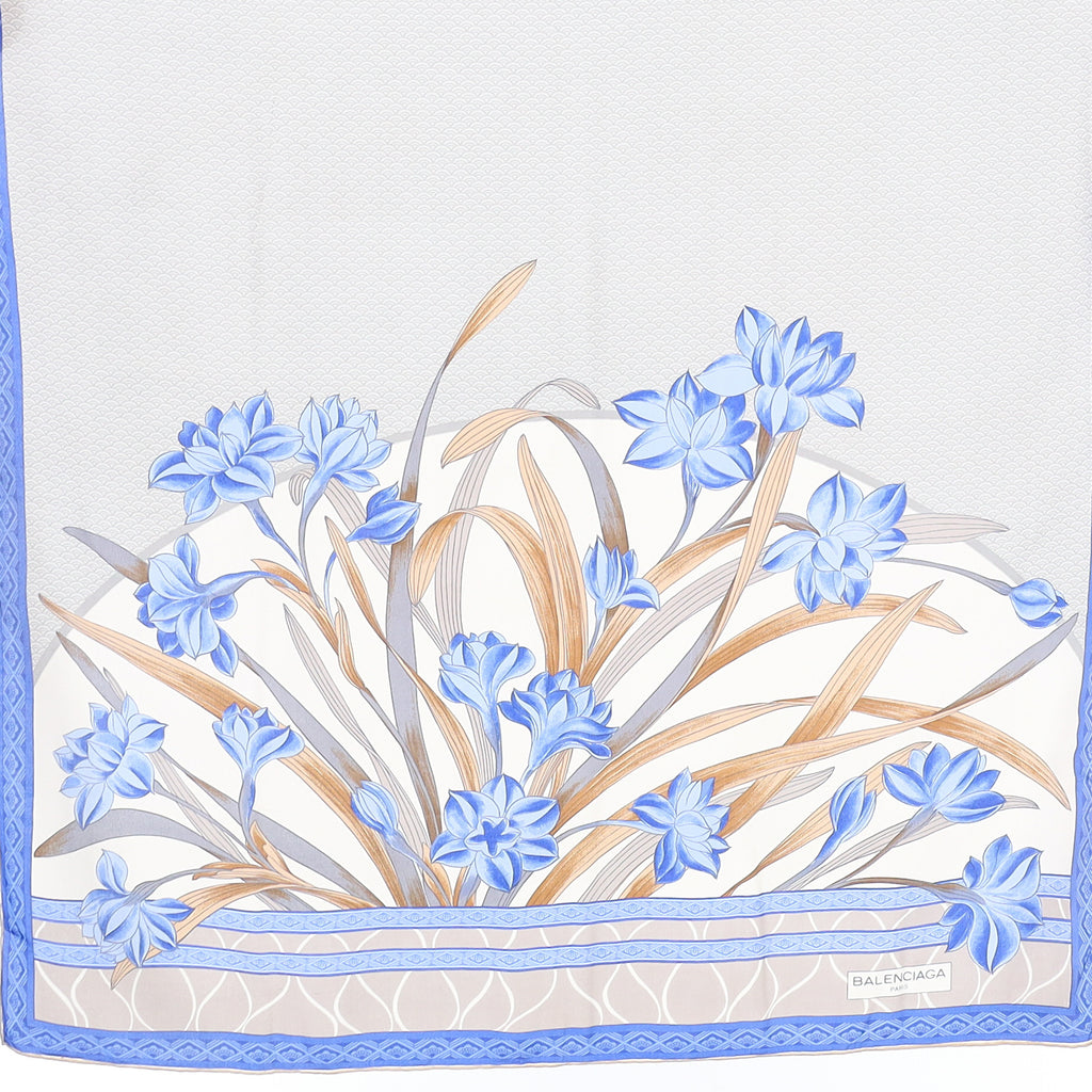 Balenciaga Blue Floral Silk Scarf