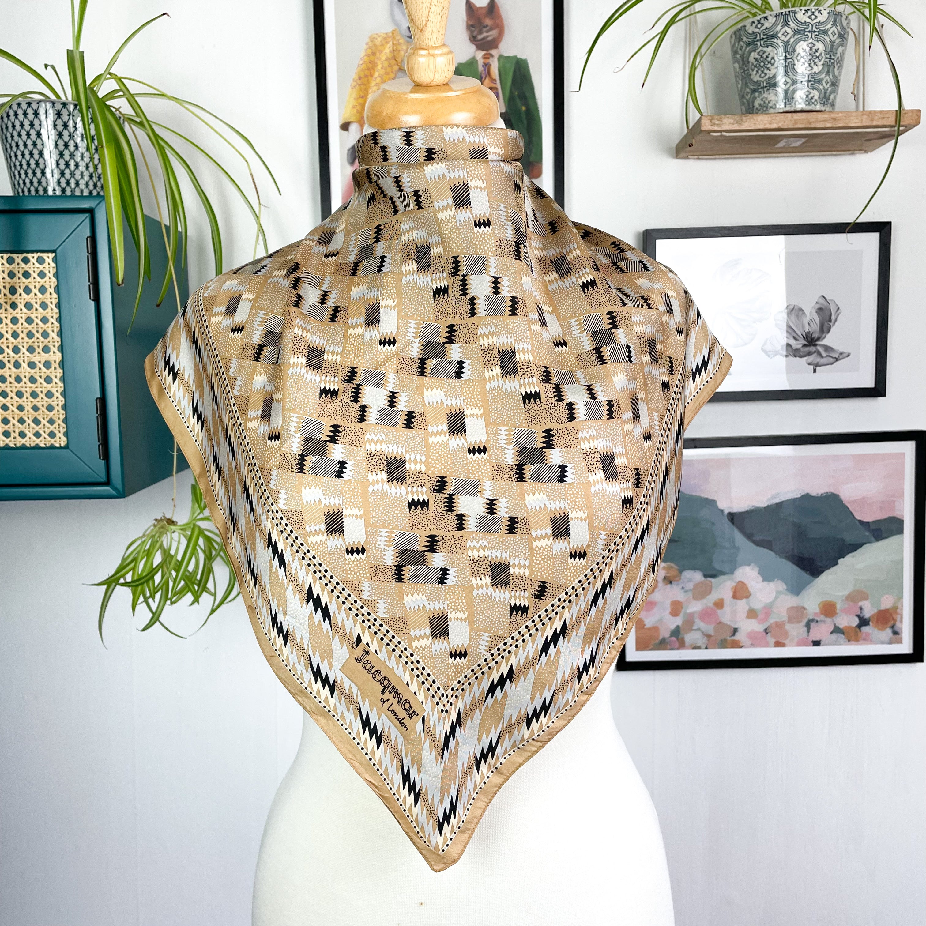 Small 1970s Jacqmar Geometric Vintage Silk Scarf
