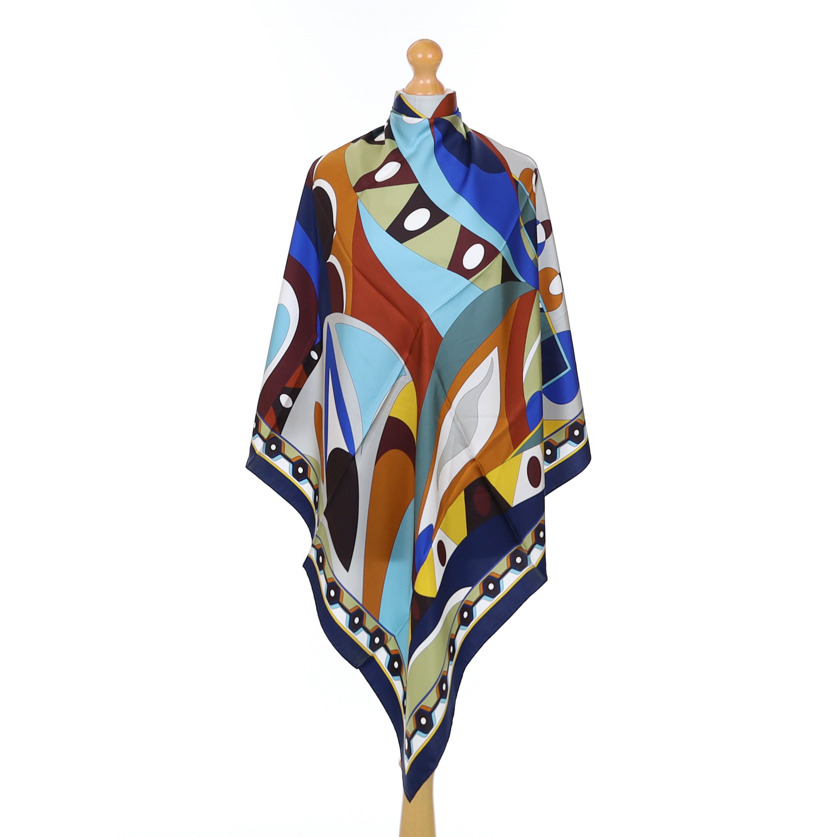 Brand New Italian Blue Swirl Design Silk Scarf