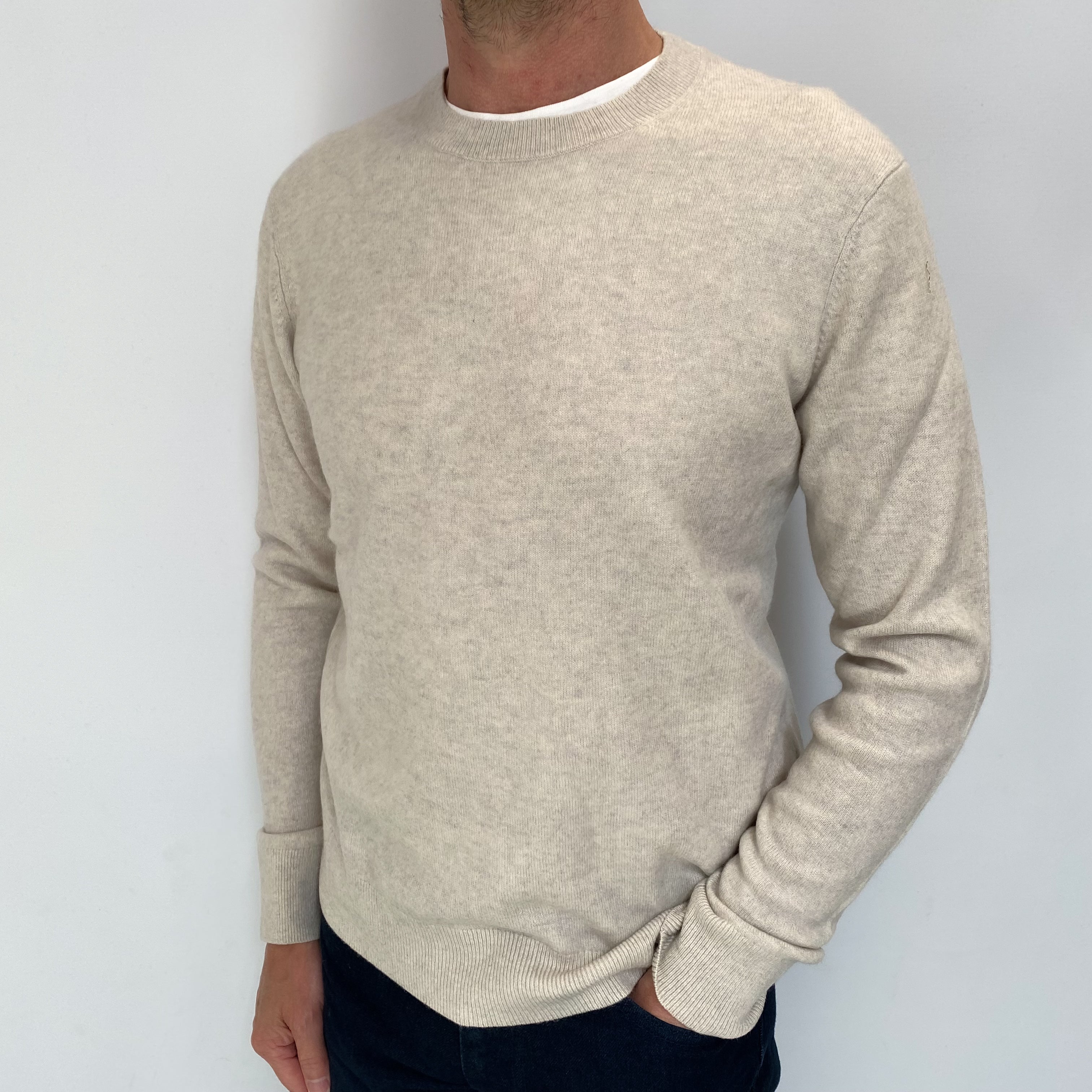 Men's Frost Grey Cashmere Crew Neck Jumper Small