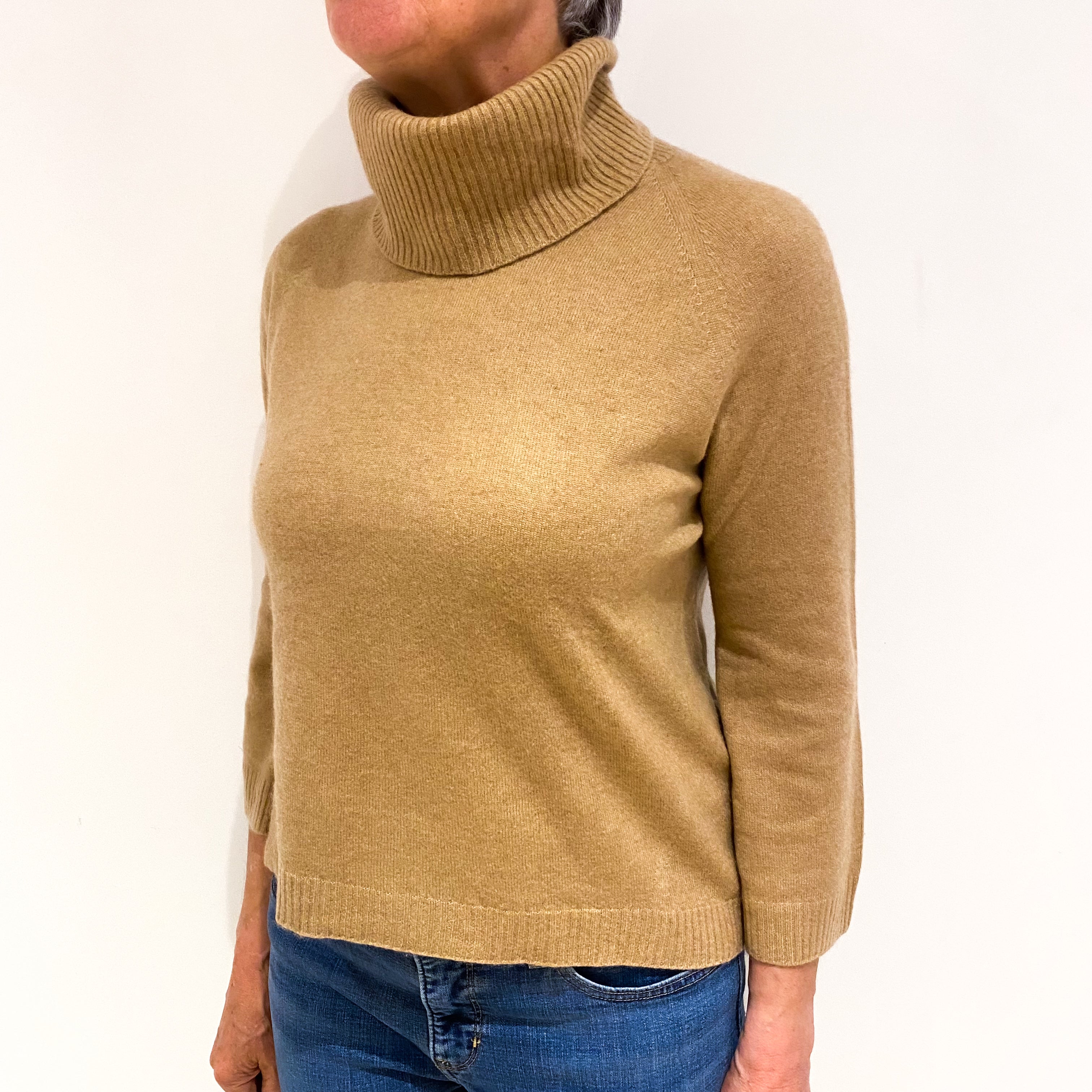 Caramel Brown Cashmere Polo Neck Jumper Medium