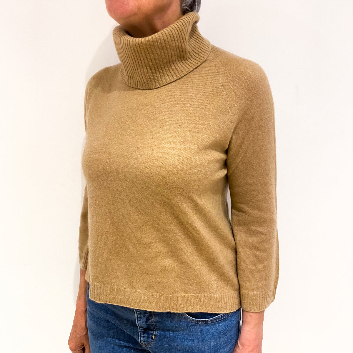 Caramel Brown Cashmere Polo Neck Jumper Medium