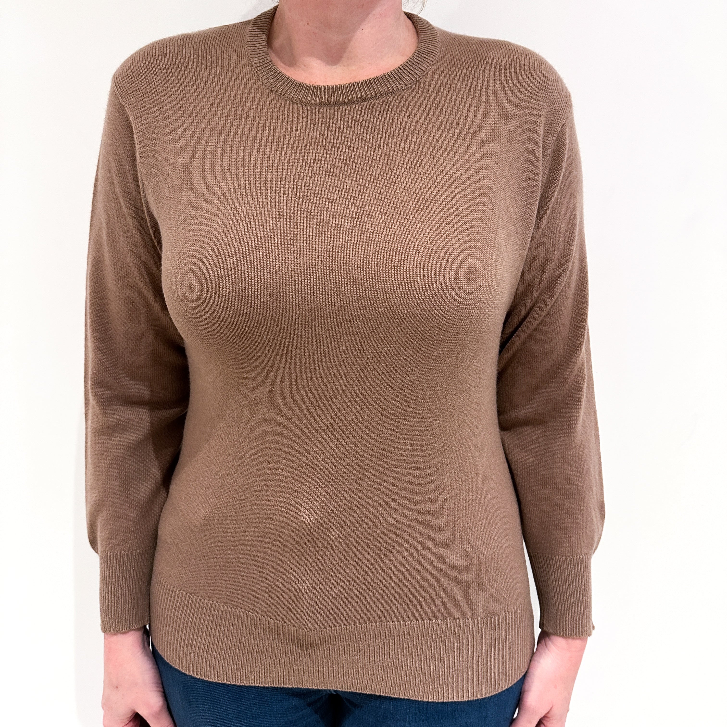 Mocha Brown Cashmere Crew Neck Jumper Large