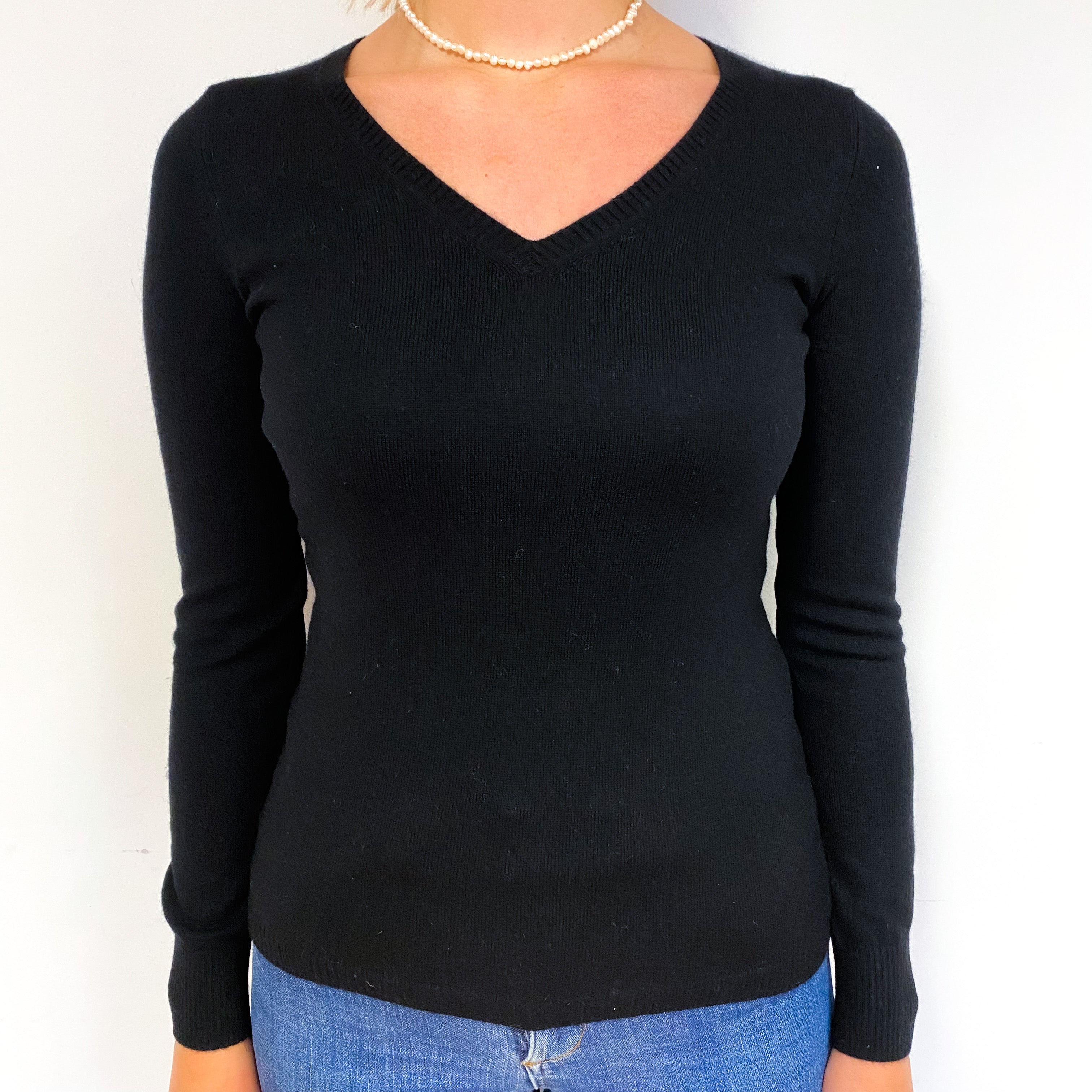 Black Cashmere V-Neck Jumper Small