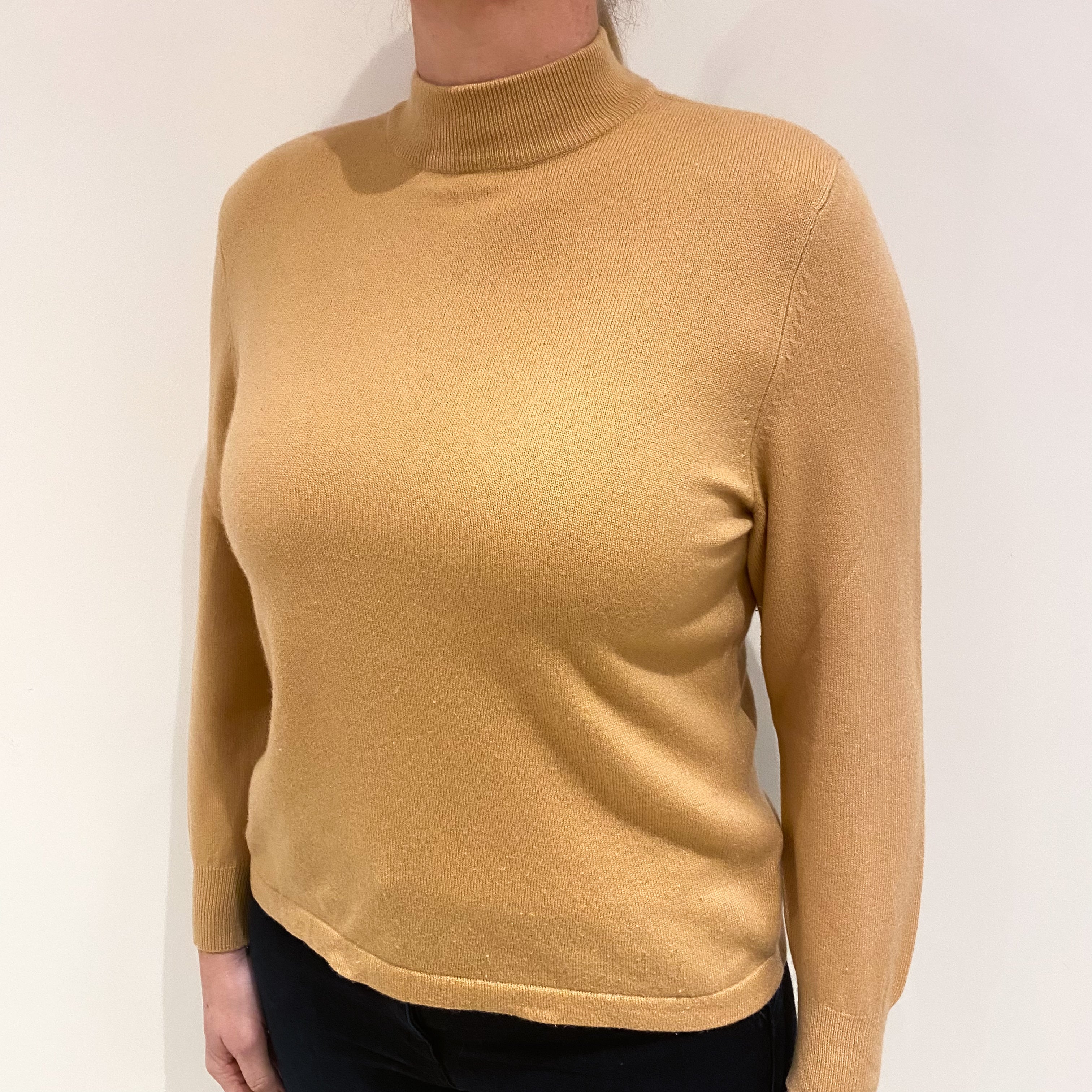 Honey Beige Cashmere Turtle Neck Jumper Large