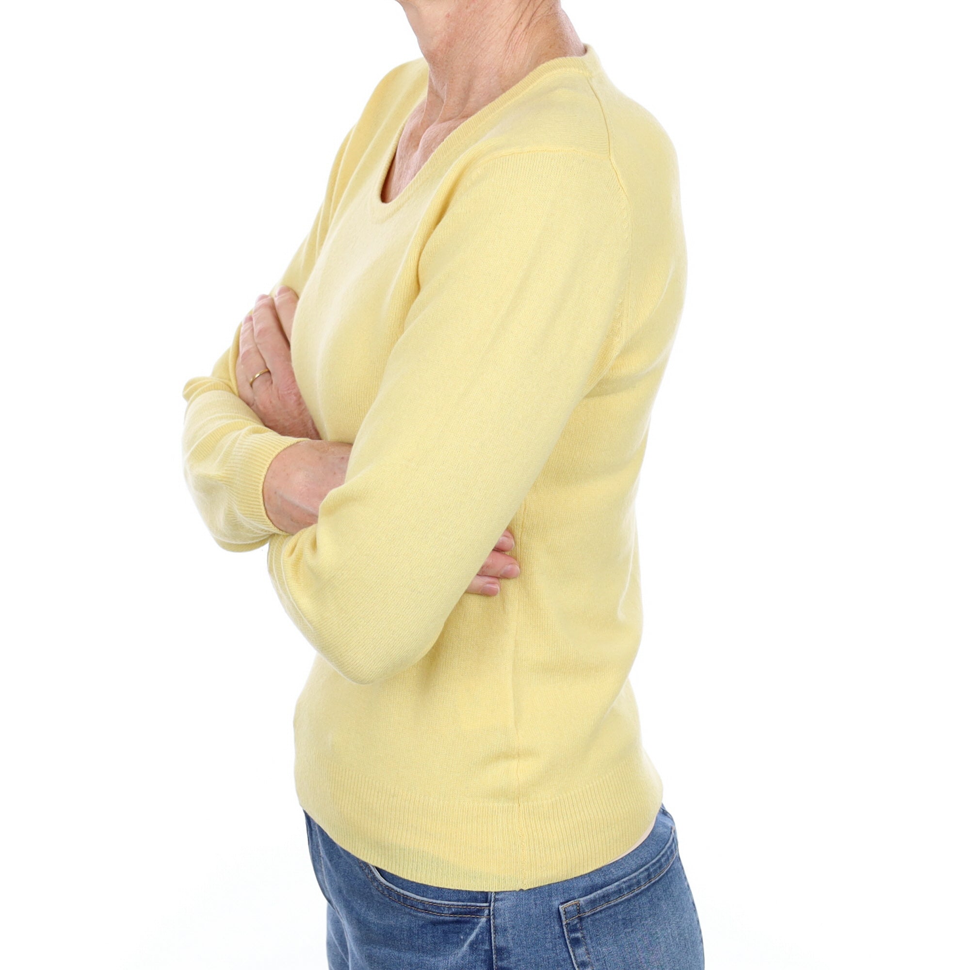 Custard Yellow Cashmere Scoop Neck Jumper Small