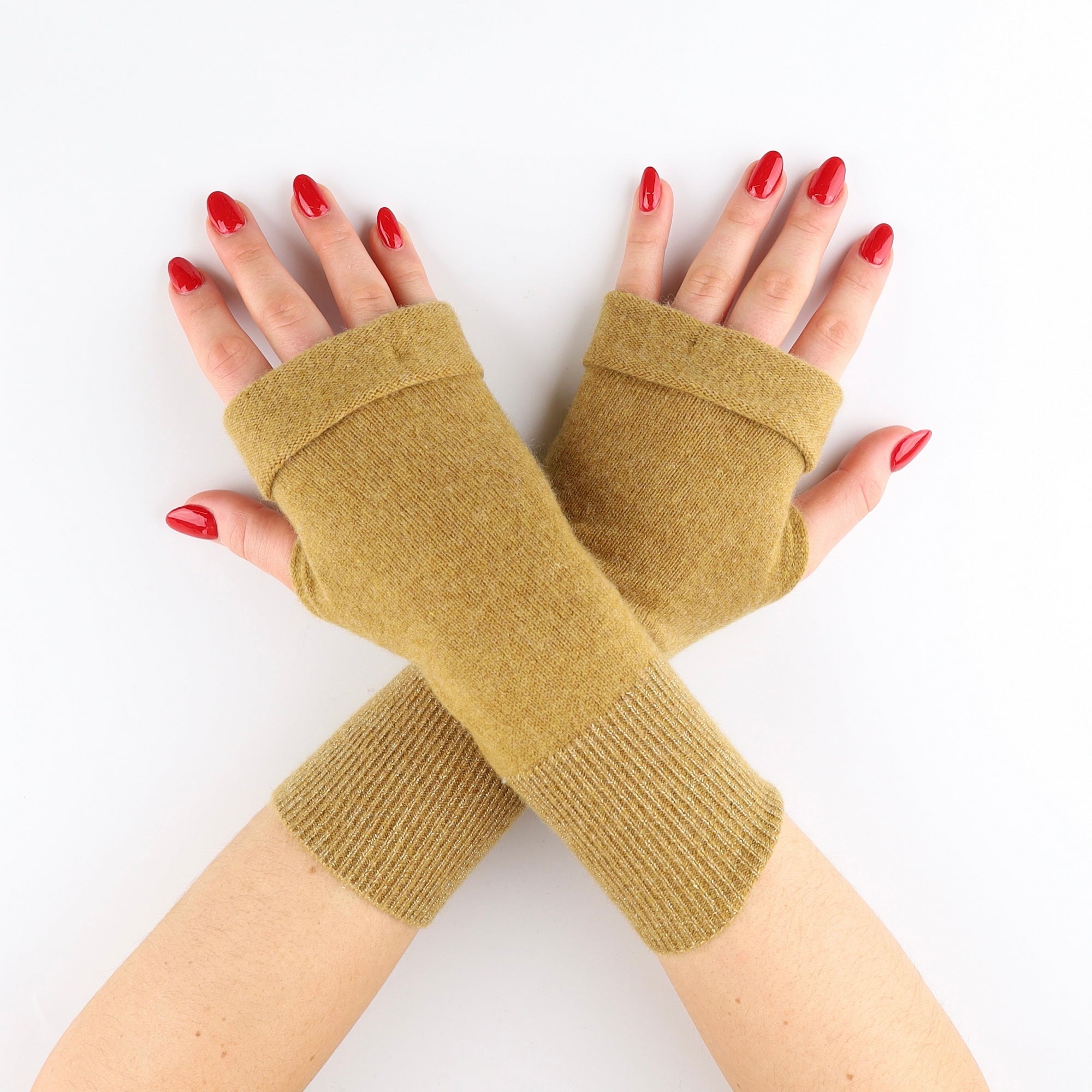 Dark Mustard Yellow with Sparkle Detail Fingerless Gloves