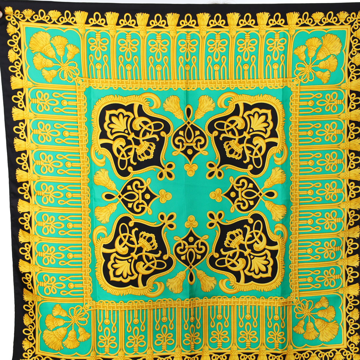 Brand New St. John Green And Black Tassel Silk Scarf