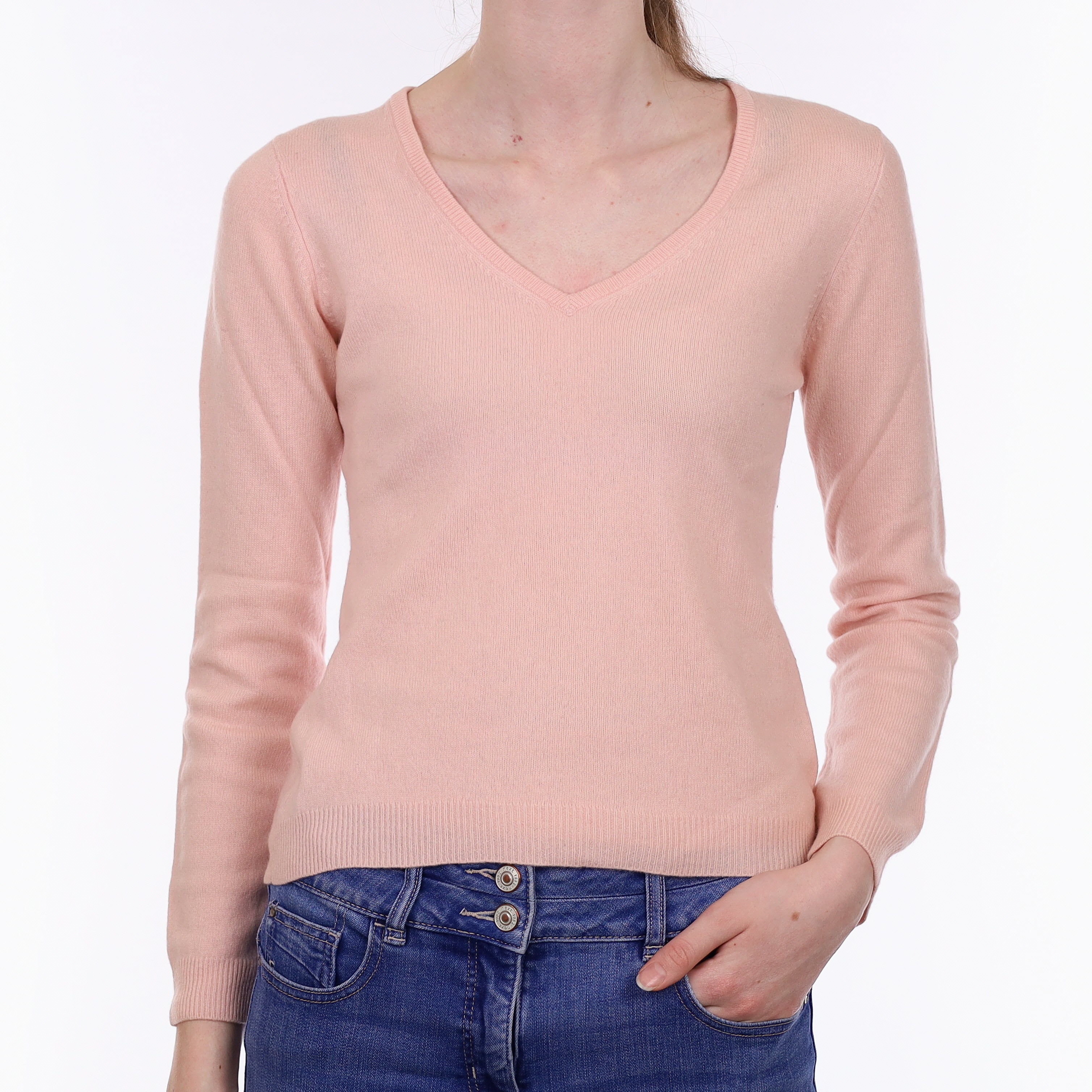 Carnation Pink Cashmere V Neck Jumper Extra Small