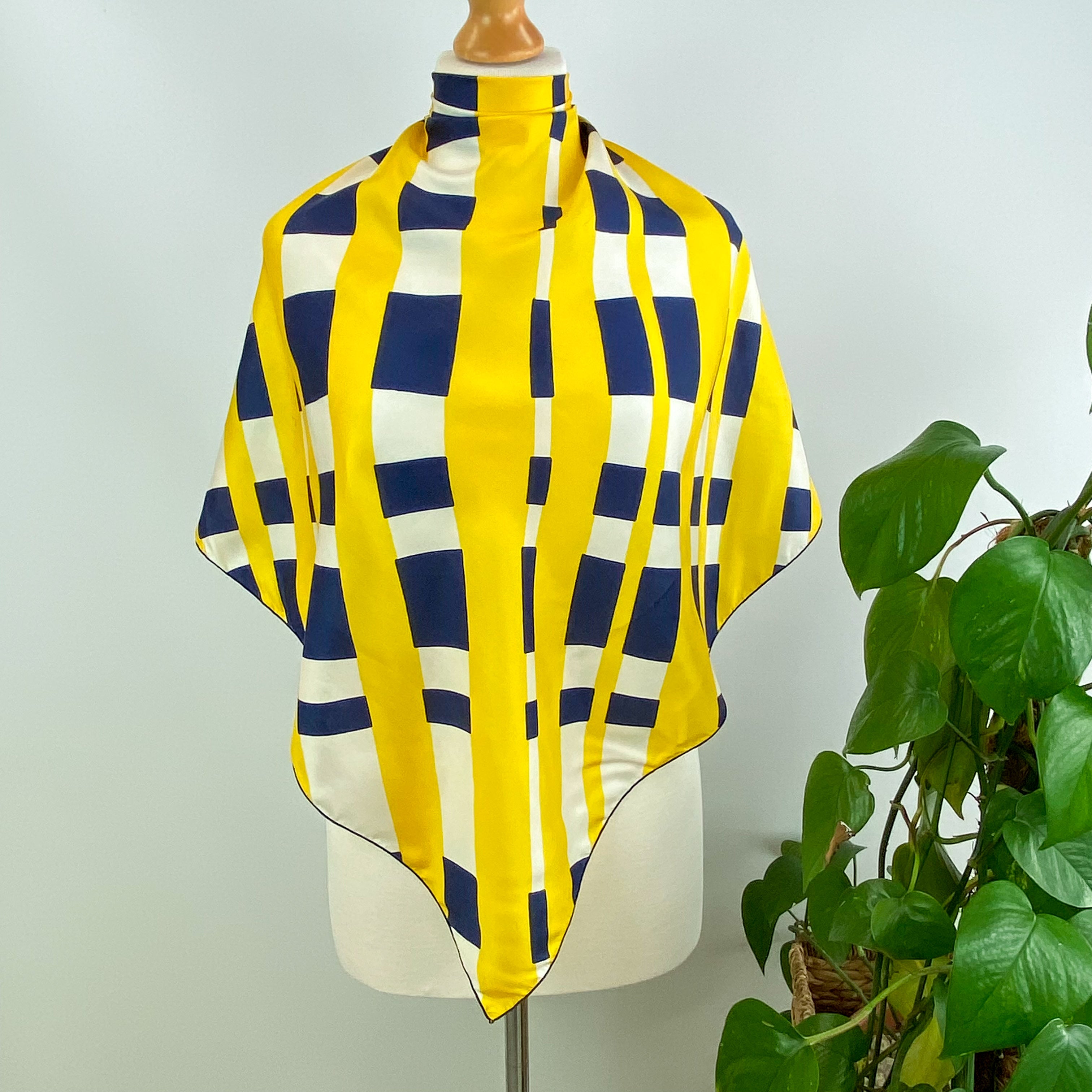 70’s Yellow, Blue and White Check Silk Scarf