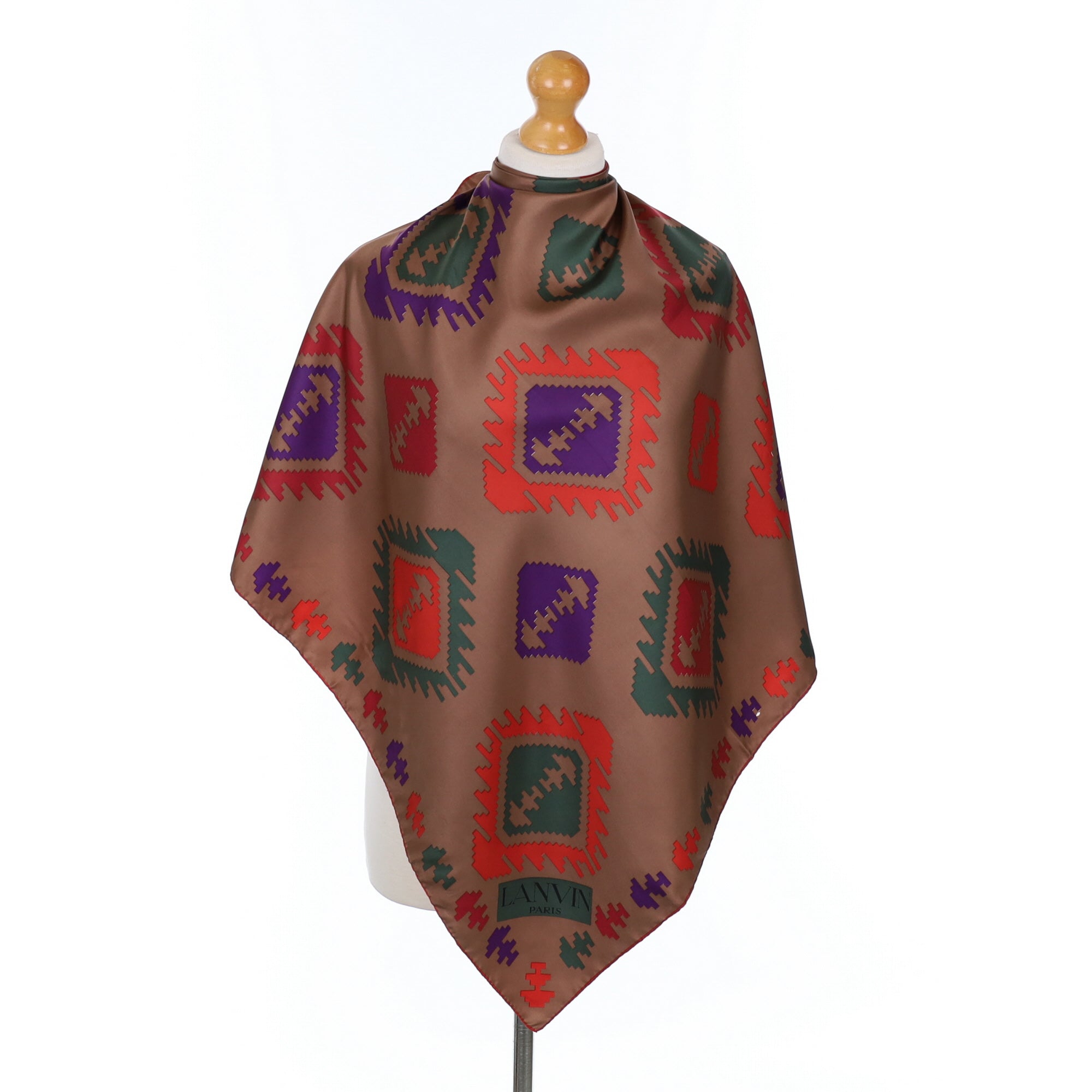 Immaculate Lanvin Brown Abstract Silk Scarf