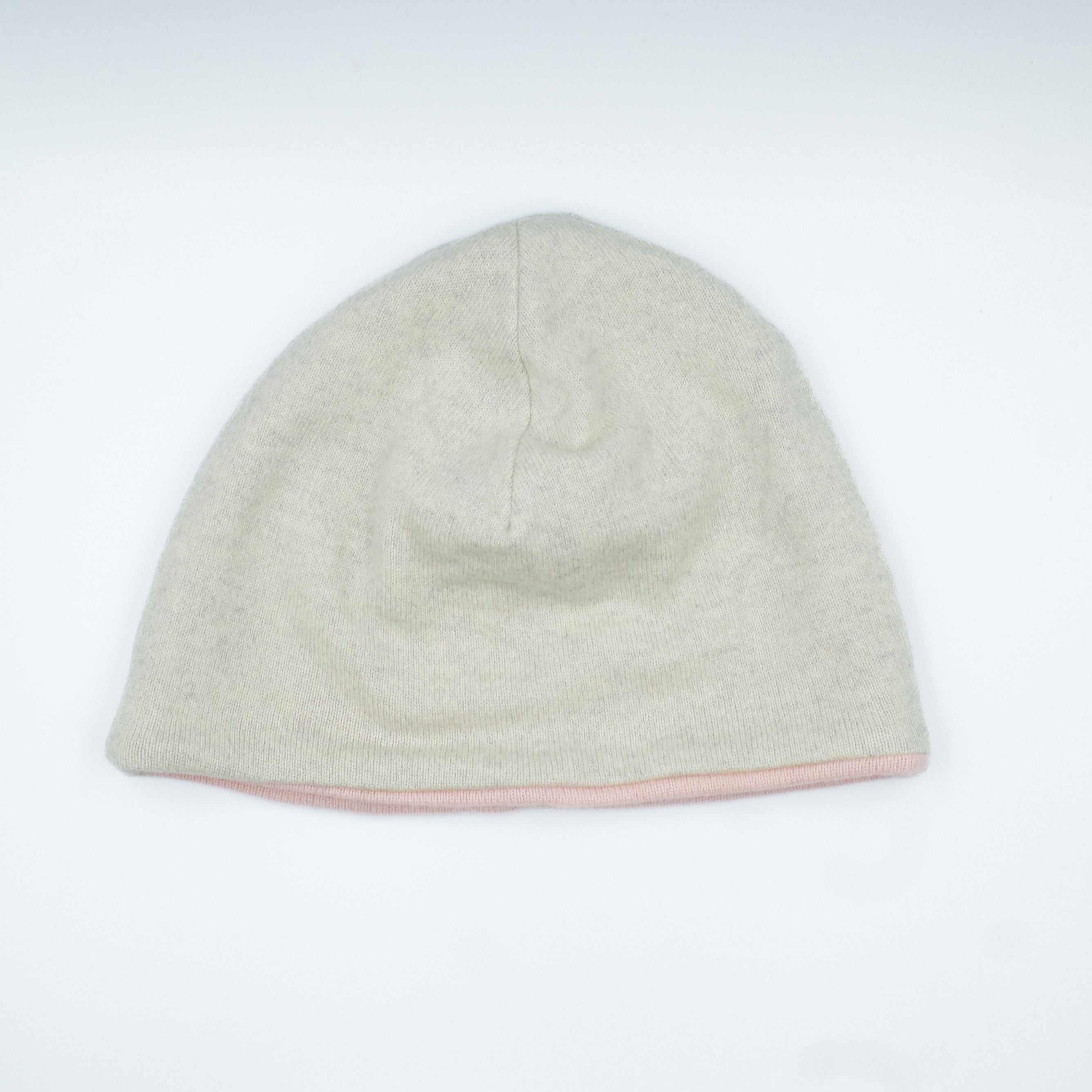 Mist Grey and Shell Pink Cashmere Beanie Hat