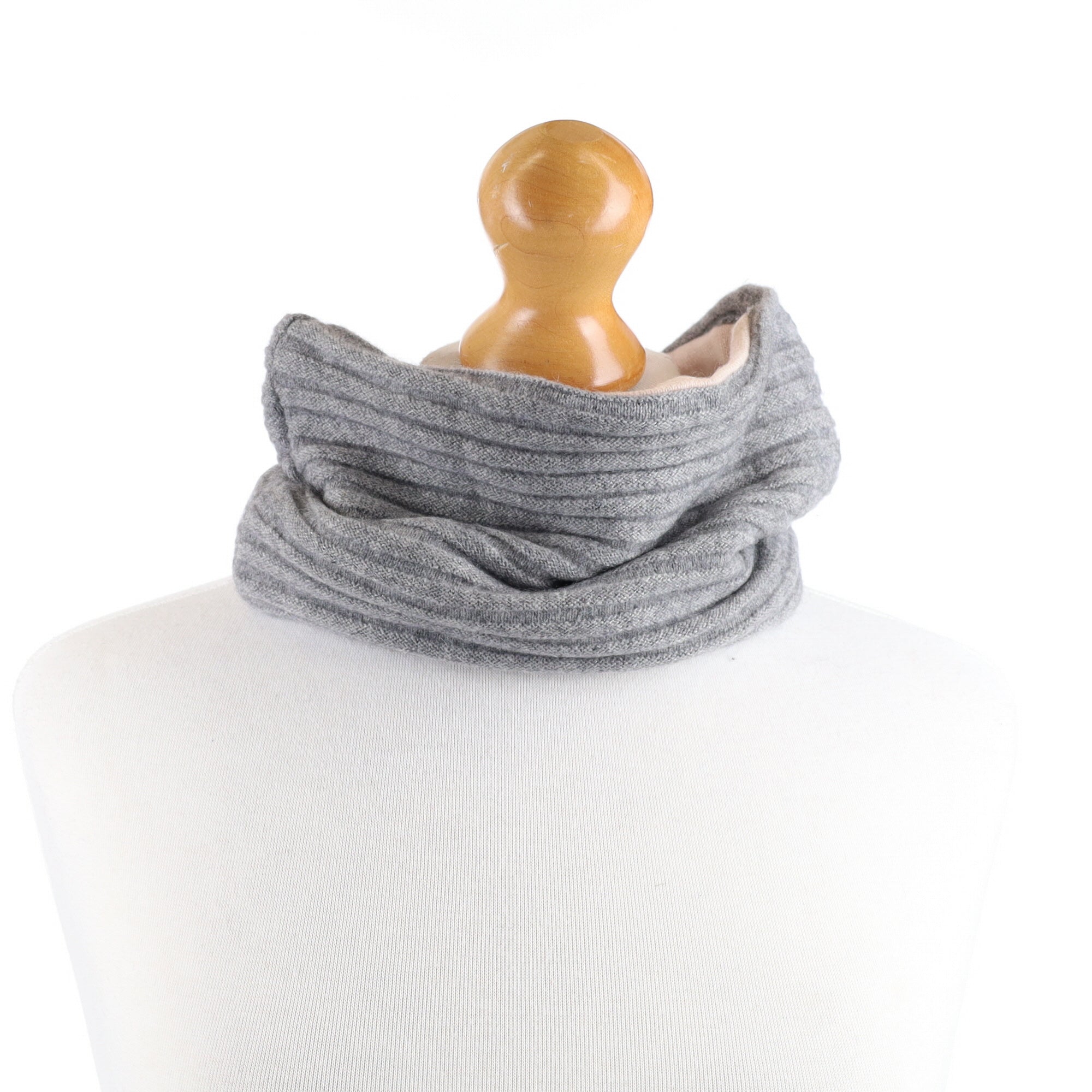 Smoke Grey Rib Knit and Palest Peach Neck Warmer