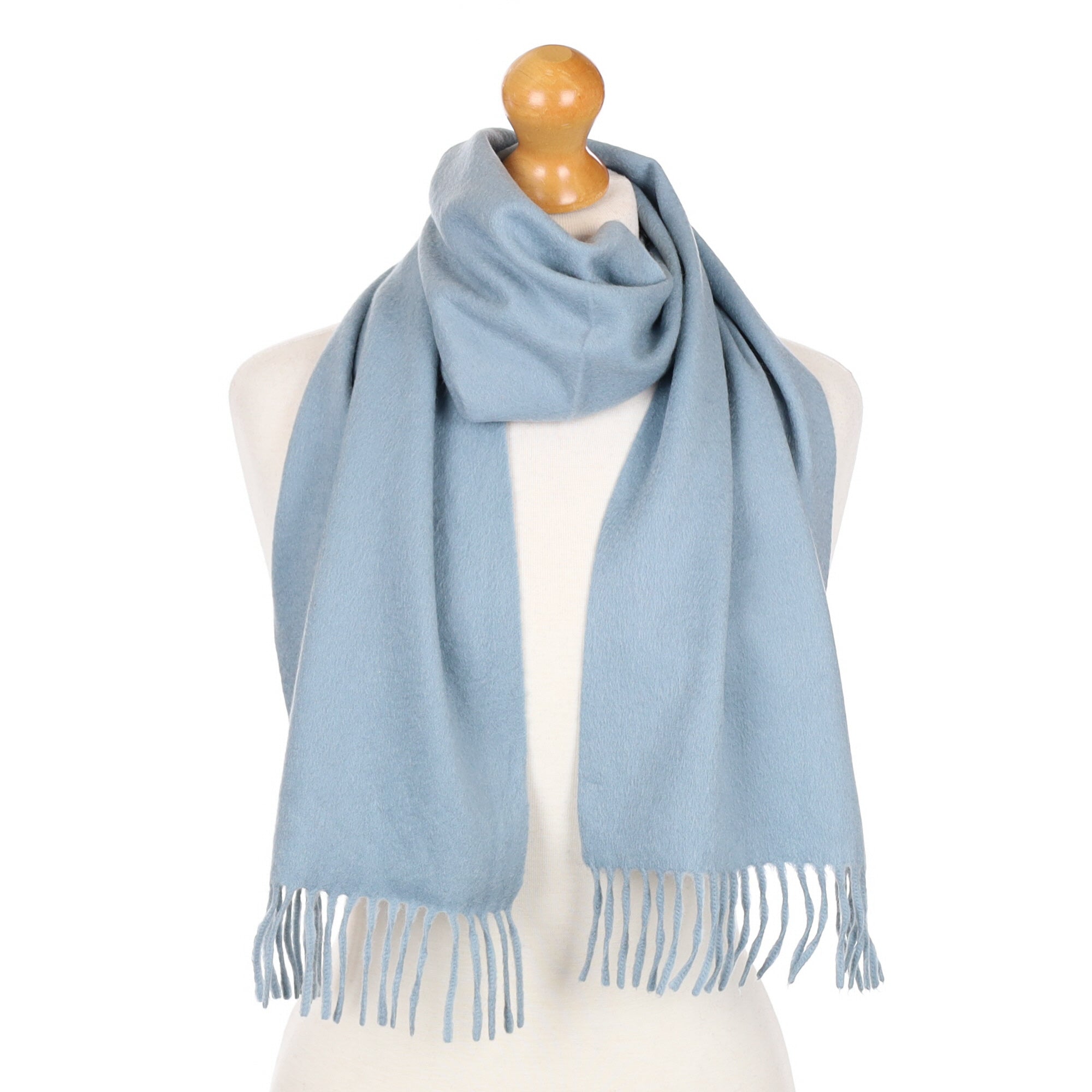 Duck Egg Blue Fringed Cashmere Woven Scarf