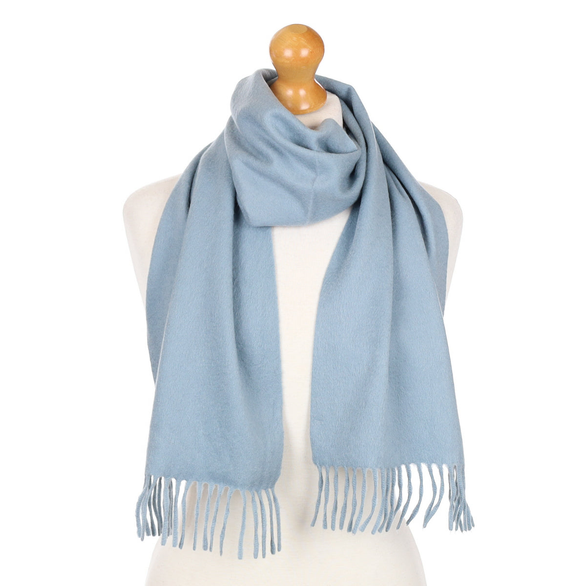 Duck Egg Blue Fringed Cashmere Woven Scarf