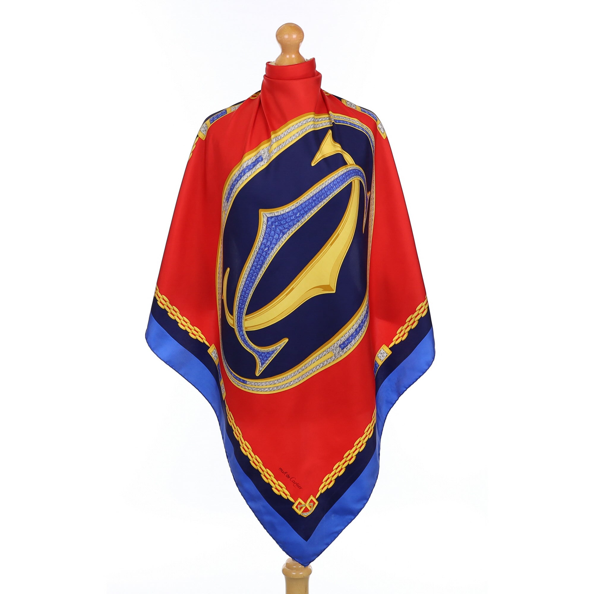 Cartier Blue and Red Silk Scarf