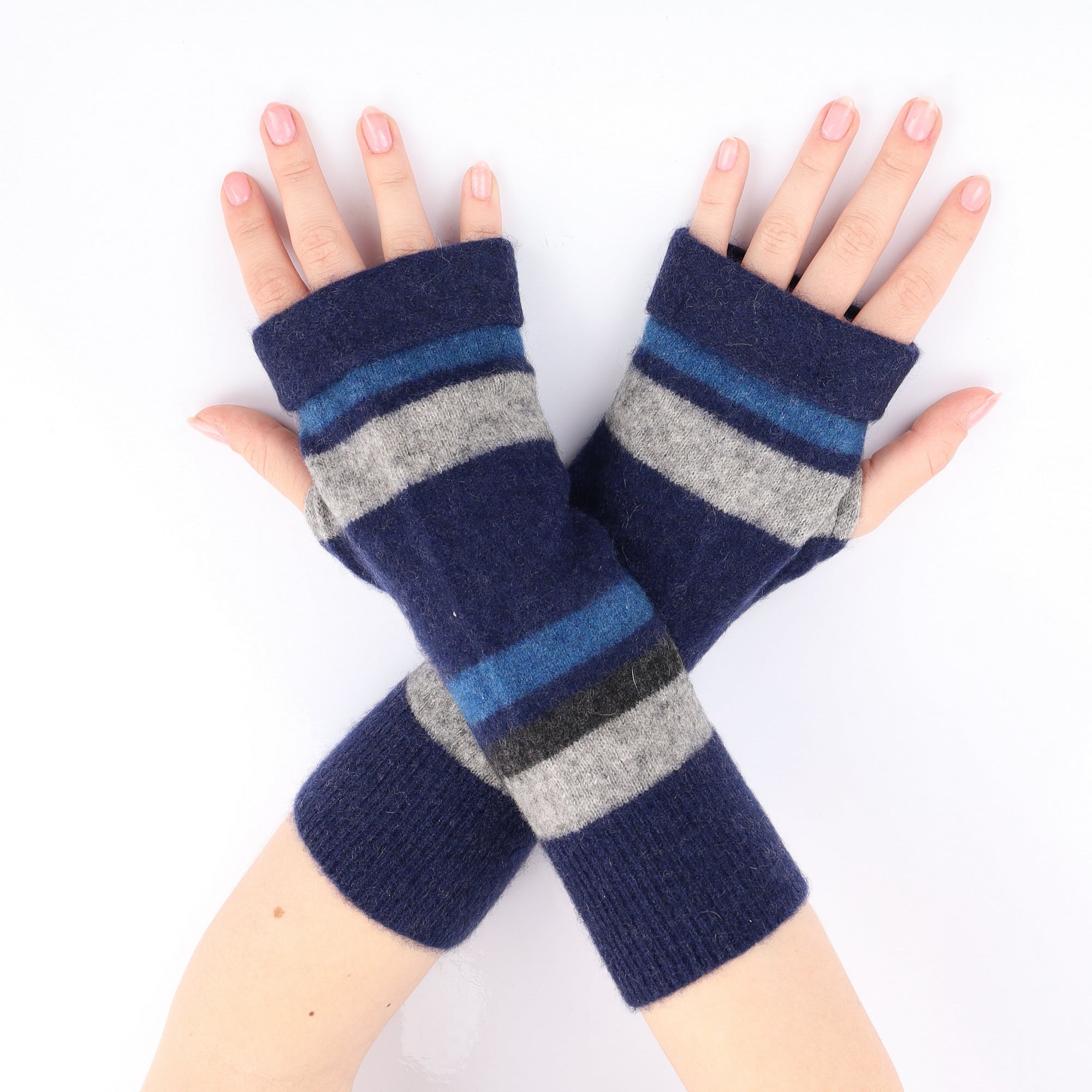 French Navy Stripe Fingerless Gloves