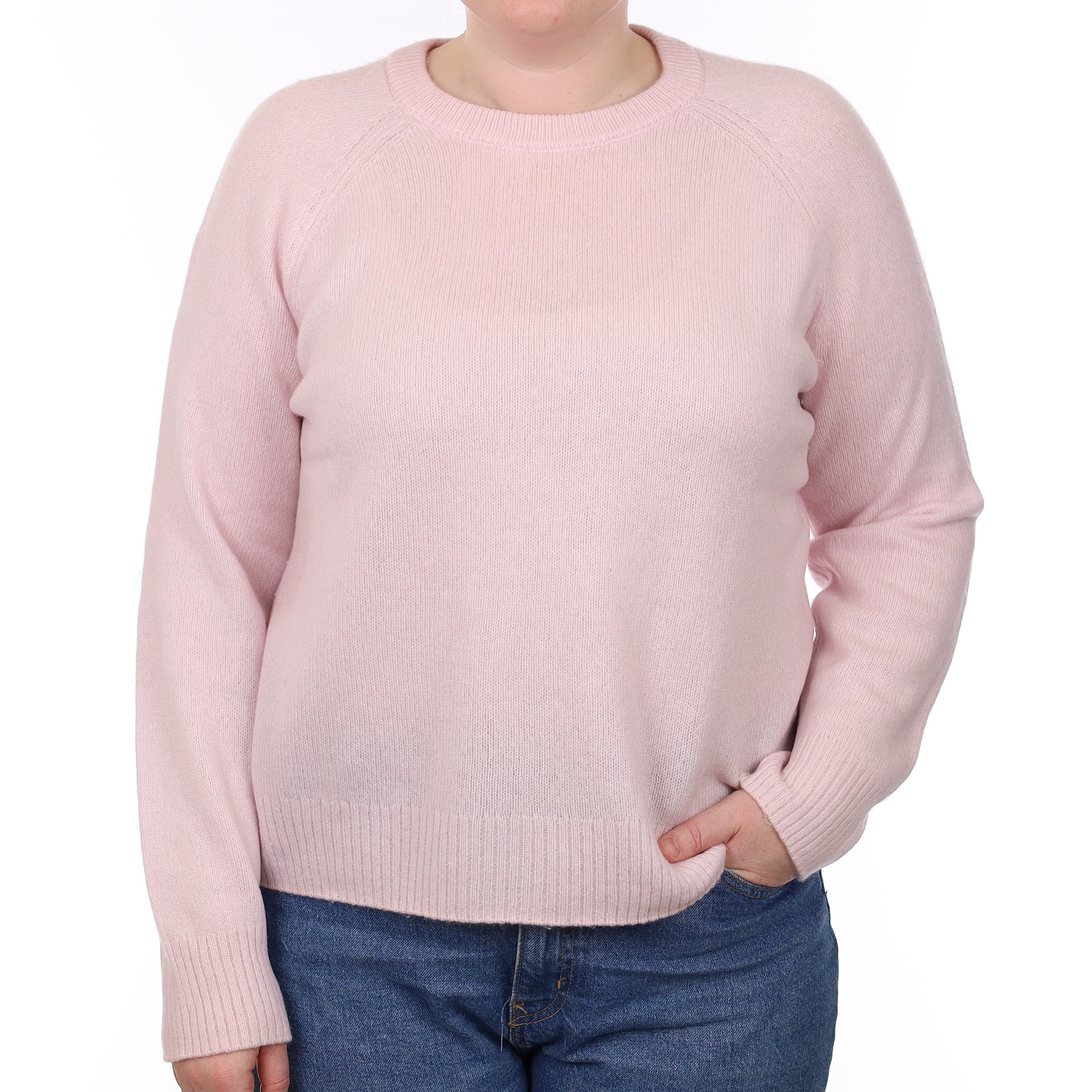 Ice Pink Heavy Knit Cashmere Crew Neck Jumper Large