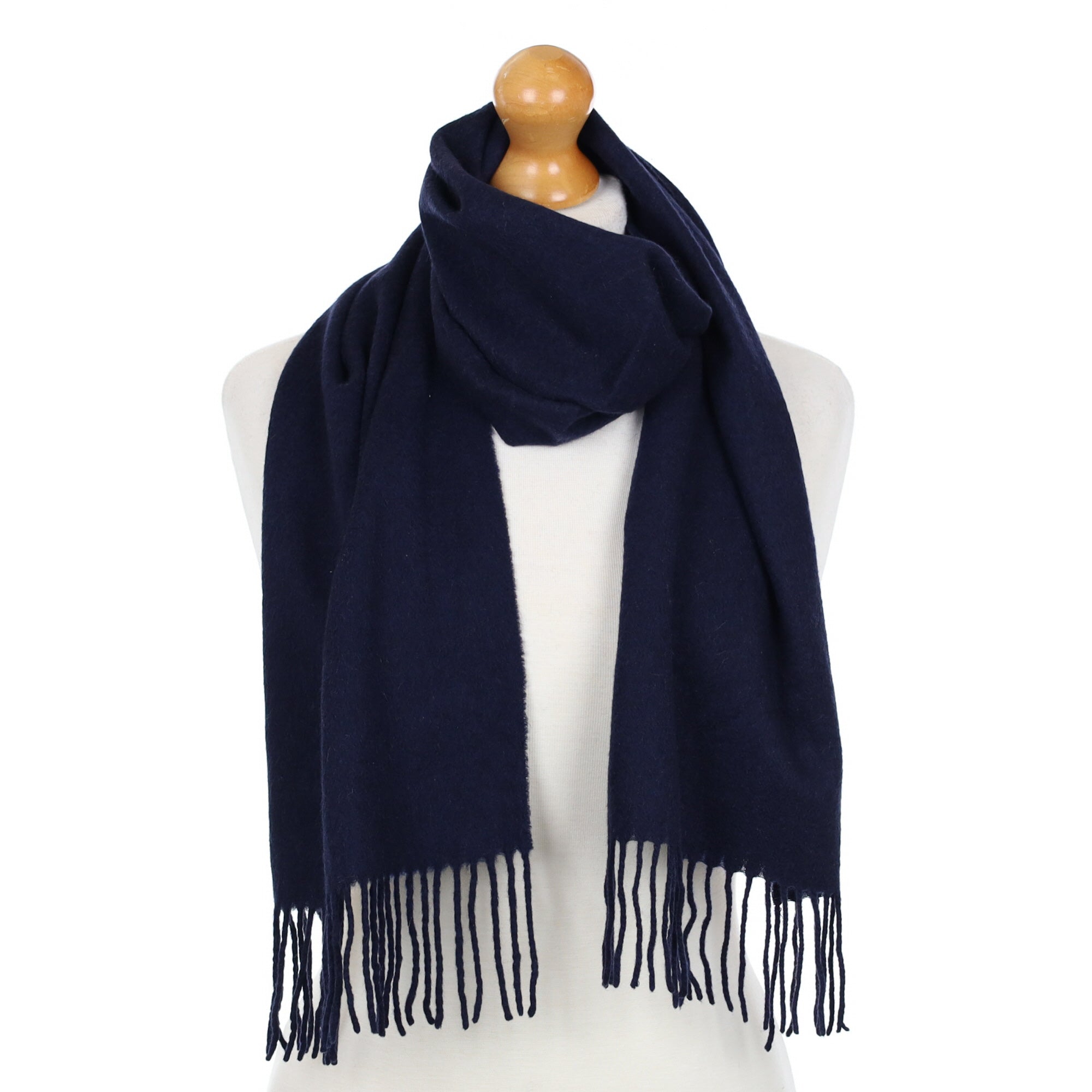Navy Blue Cashmere Fringed Woven Scarf