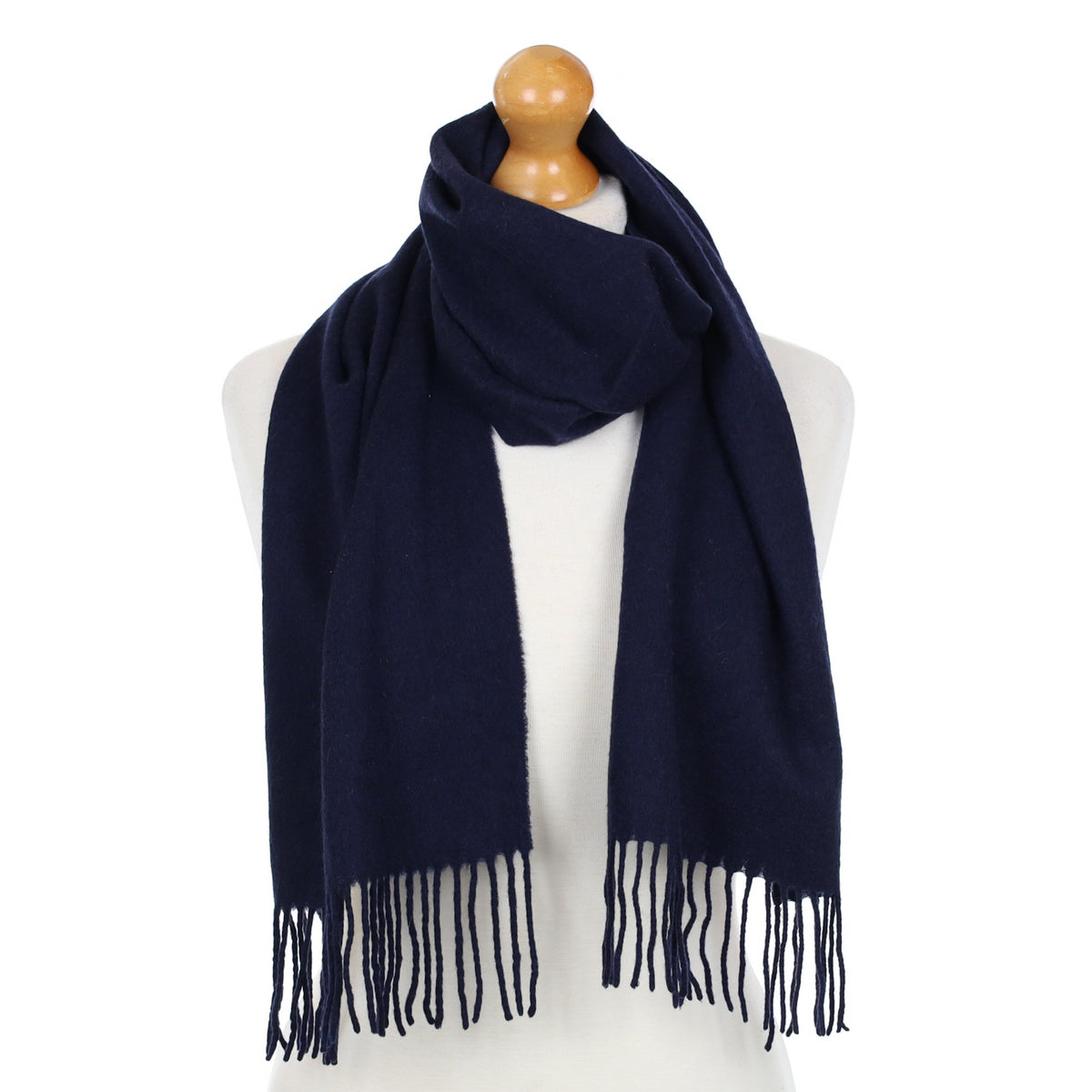 Navy Blue Cashmere Fringed Woven Scarf