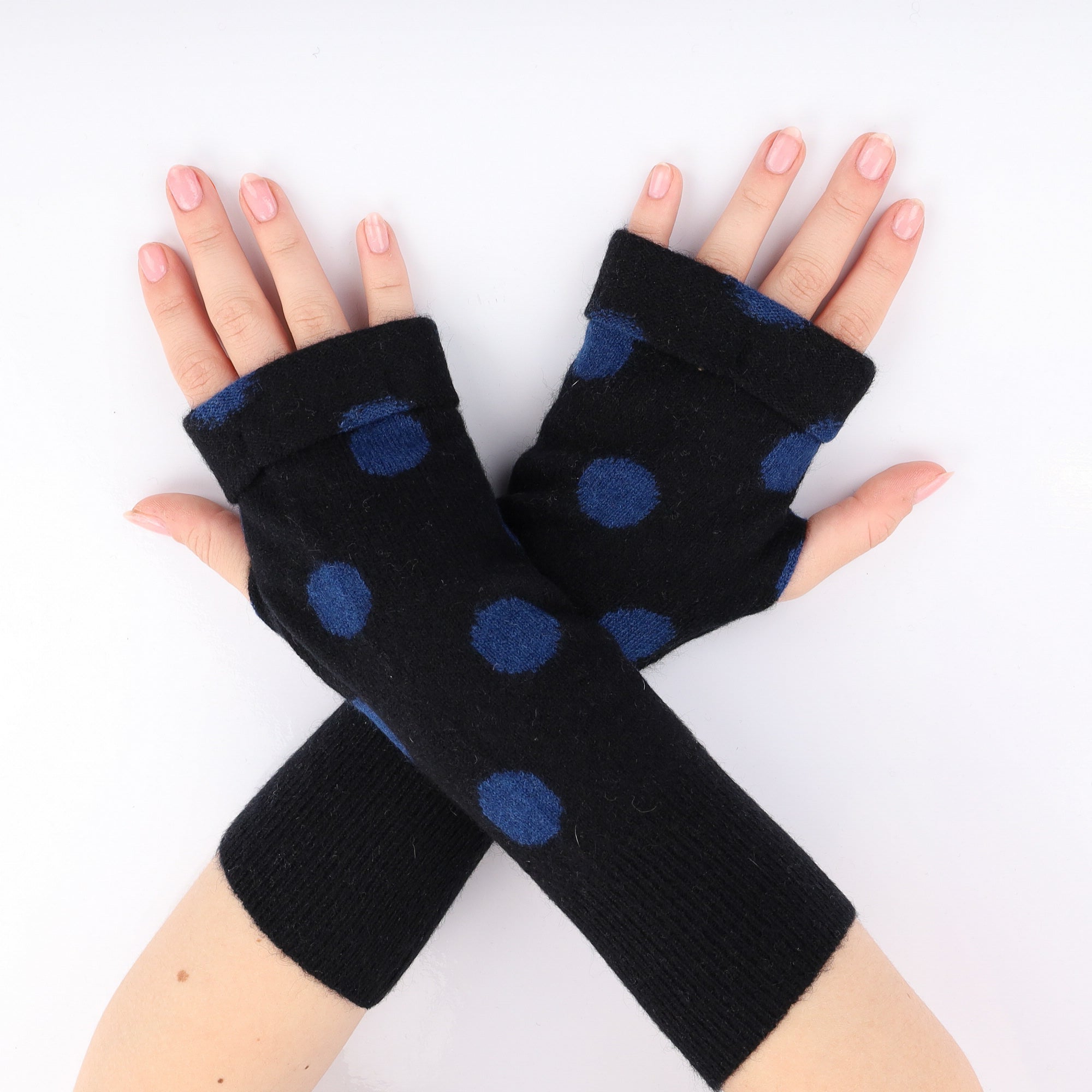 Black and Blue Spotty Fingerless Gloves