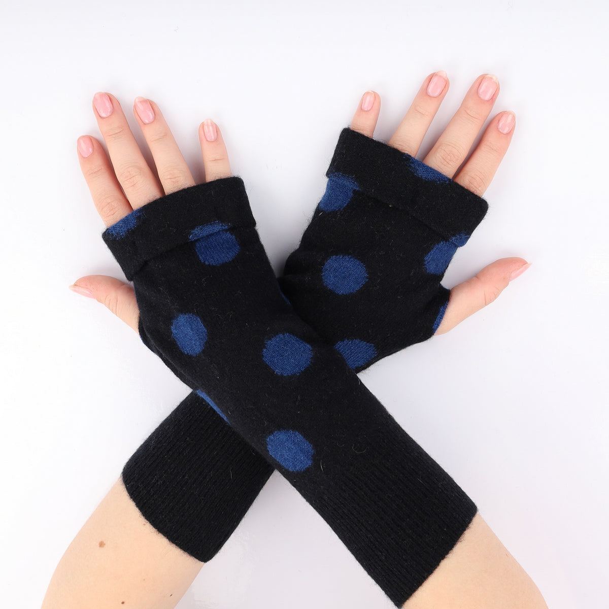 Black and Blue Spotty Fingerless Gloves