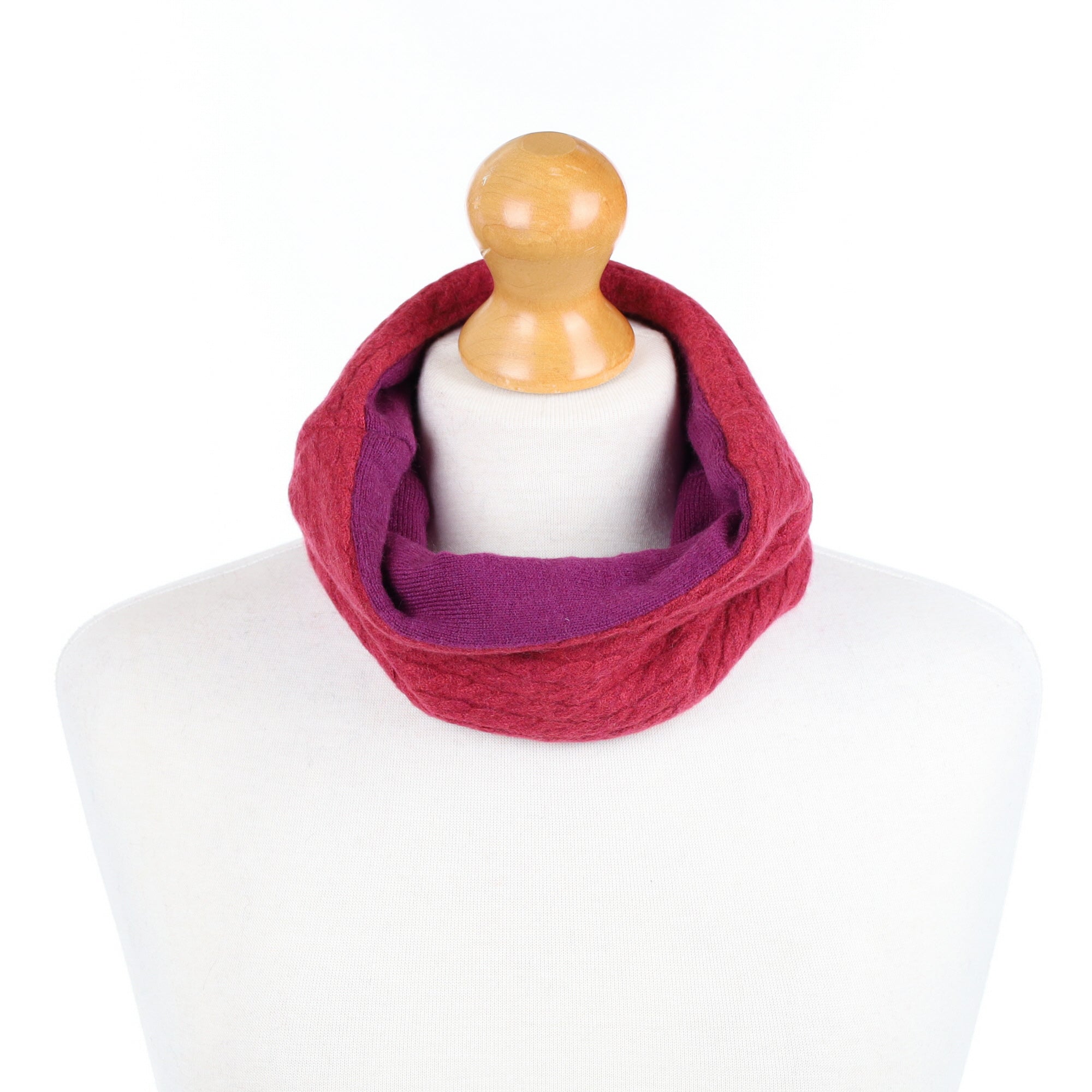 Deep Cherry Pink Cable and Purple Neck Warmer