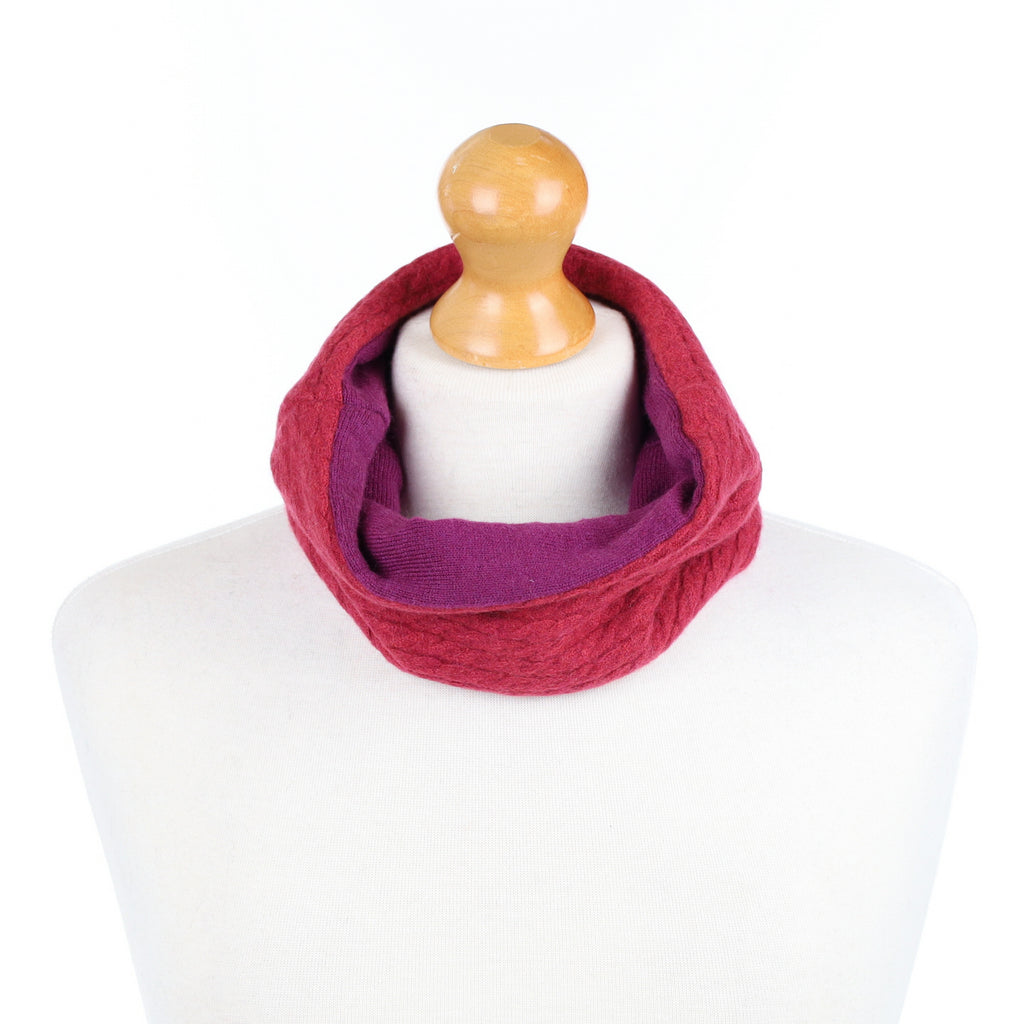 Deep Cherry Pink Cable and Purple Neck Warmer