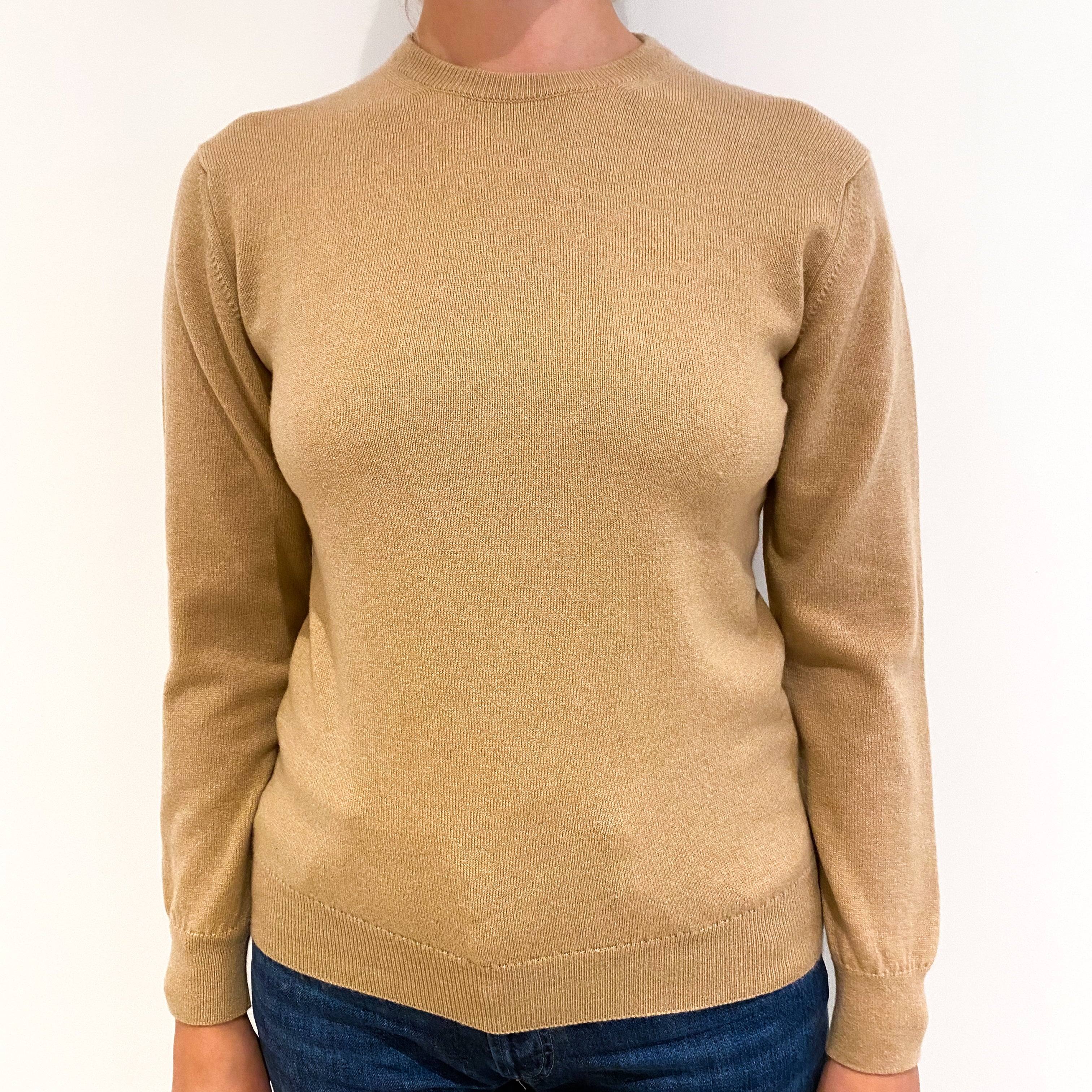 New Scottish Caramel Brown Cashmere Crew Neck Jumper Small