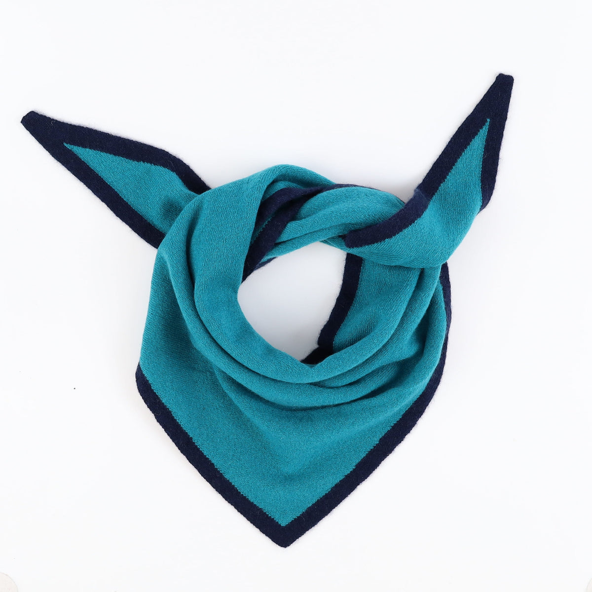 Brand New Teal and Navy Recycled Cashmere Triangle Scarf
