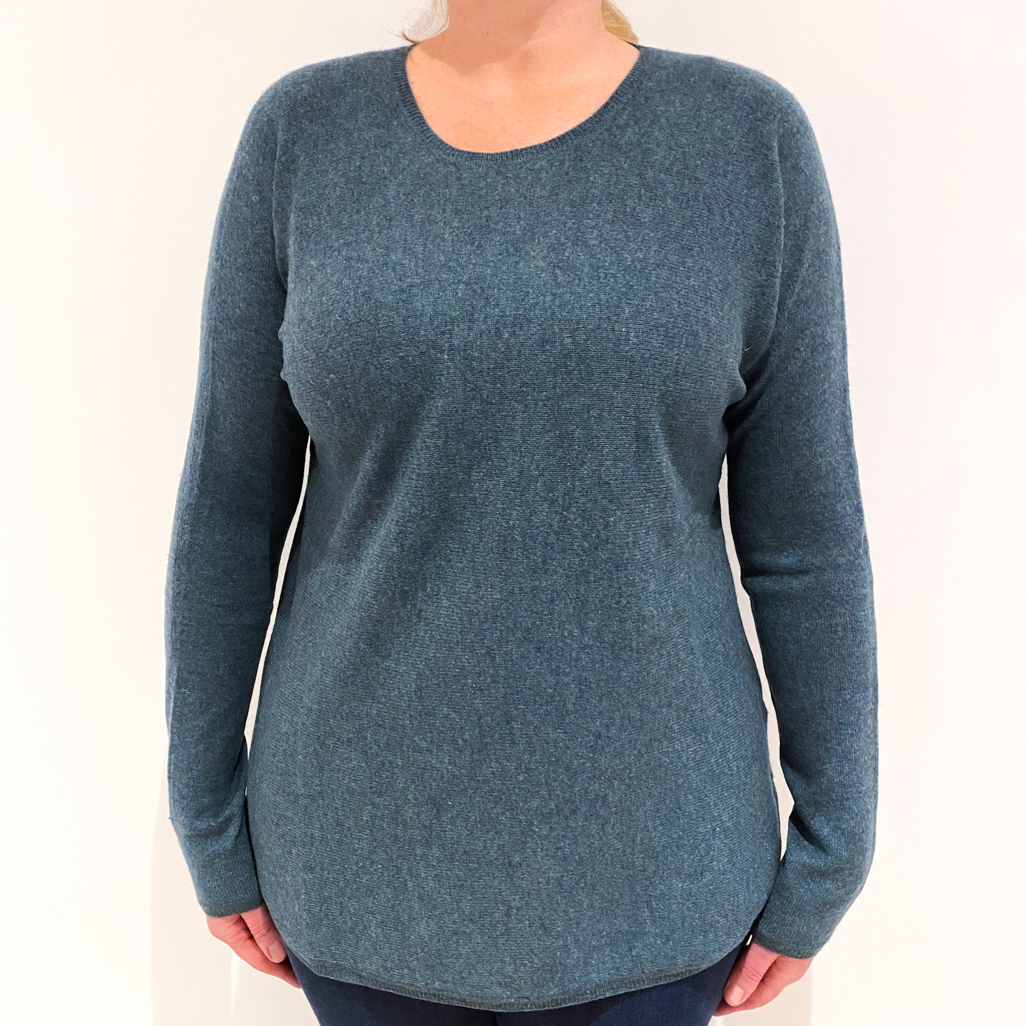Sea Green Slouchy Cashmere Crew Neck Jumper Large
