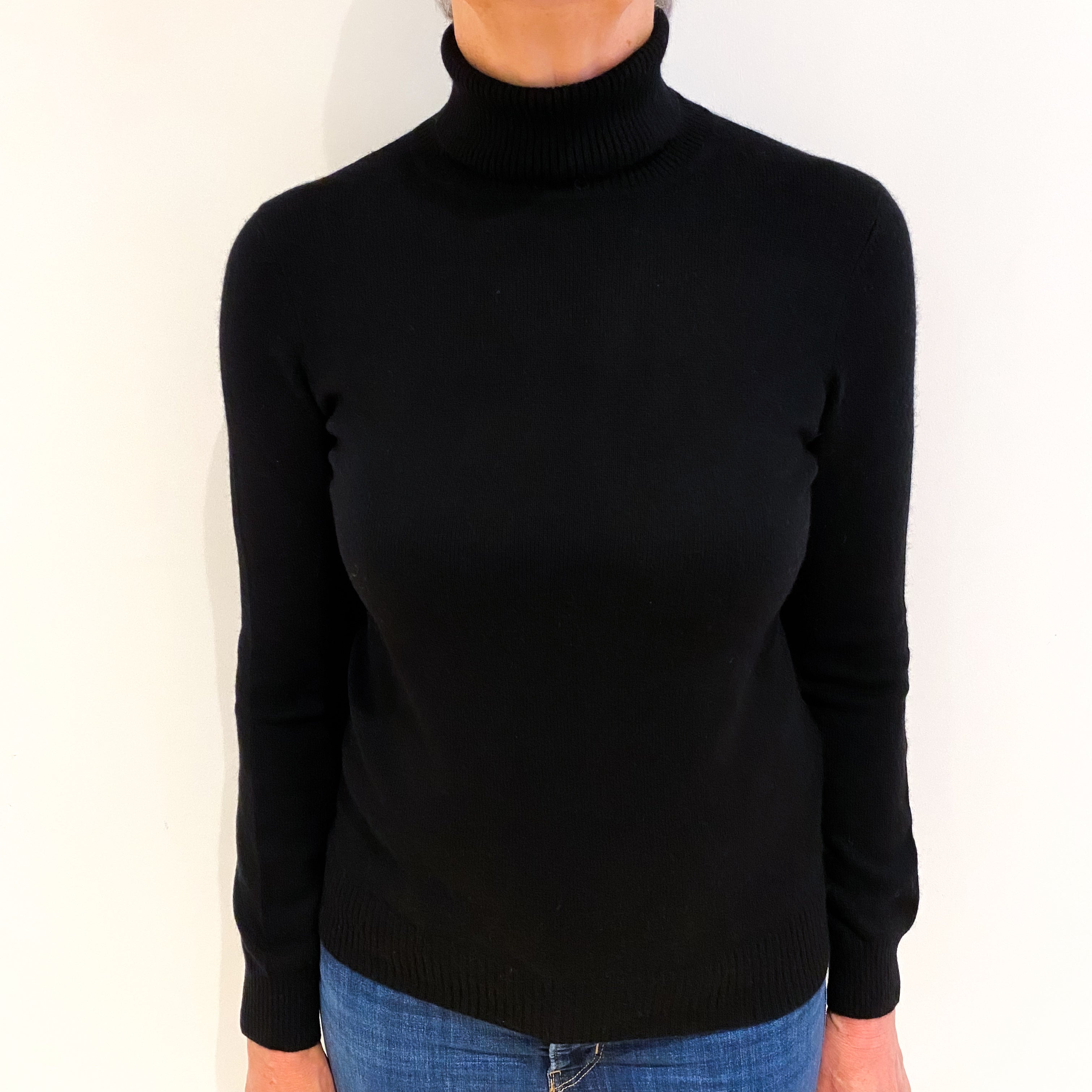 Black Cashmere Polo Neck Jumper Medium
