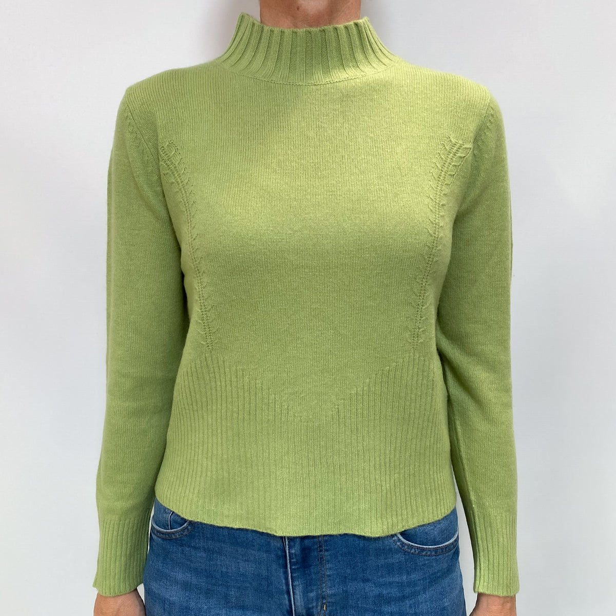Pear Green Cashmere Turtle Neck Jumper Small