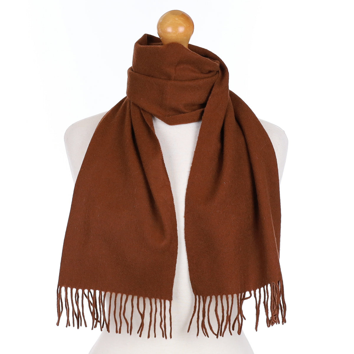 Chestnut Brown Cashmere Fringed Woven Scarf