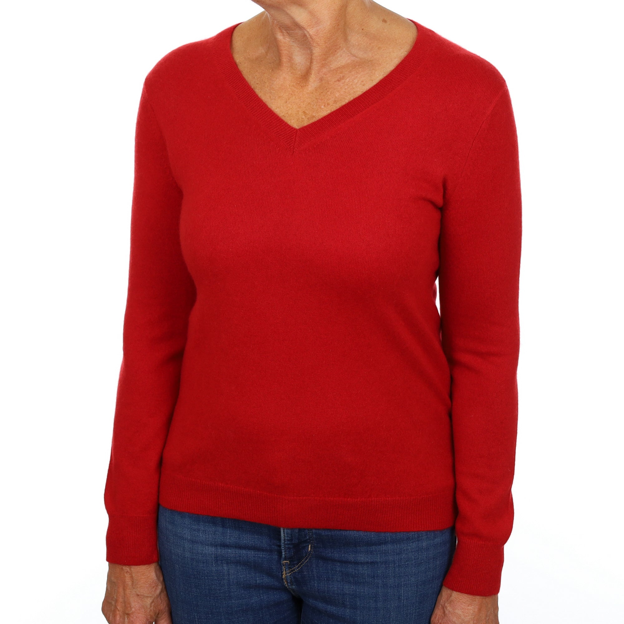 Scarlet Red Cashmere V Neck Jumper Medium