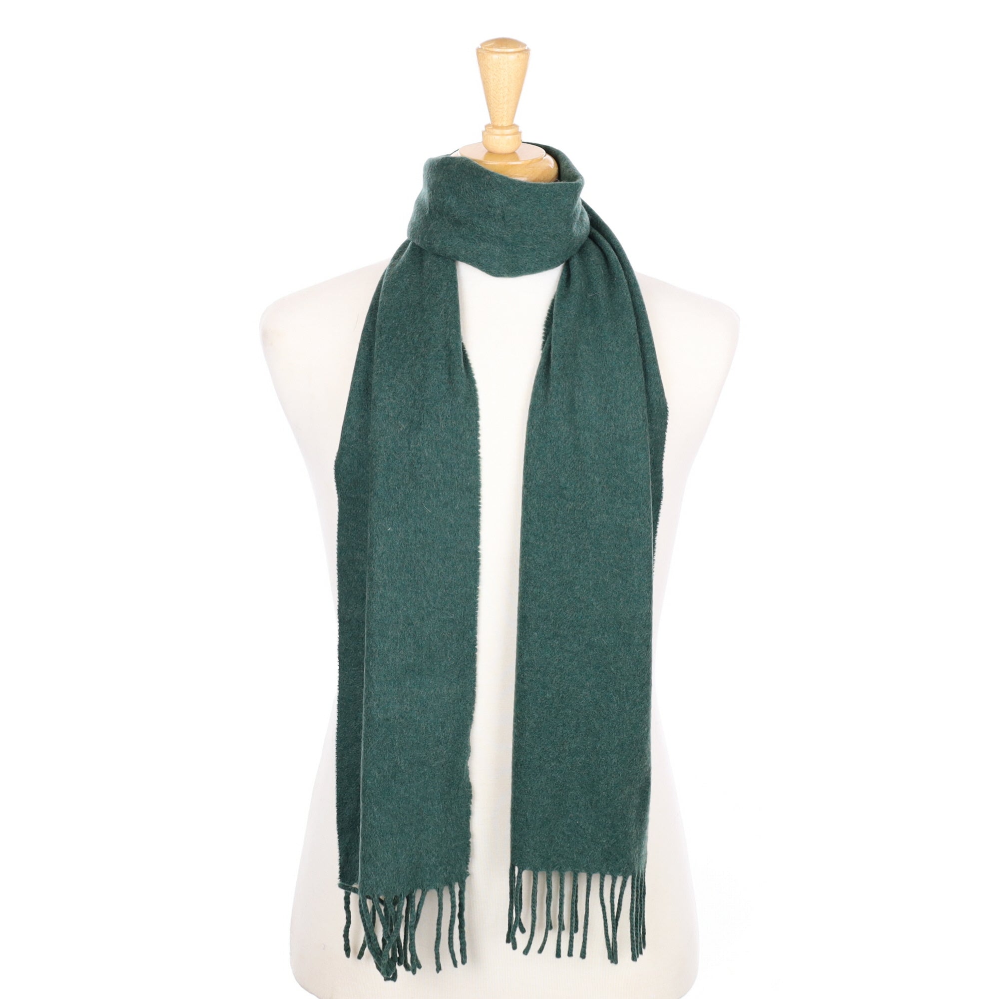 Pine Green Cashmere Fringed Woven Scarf