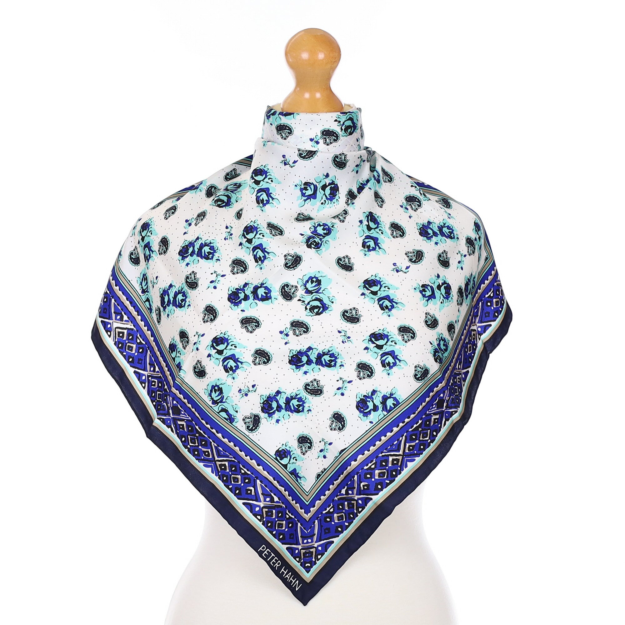 Brand New Peter Hahn Blue Floral Silk Scarf