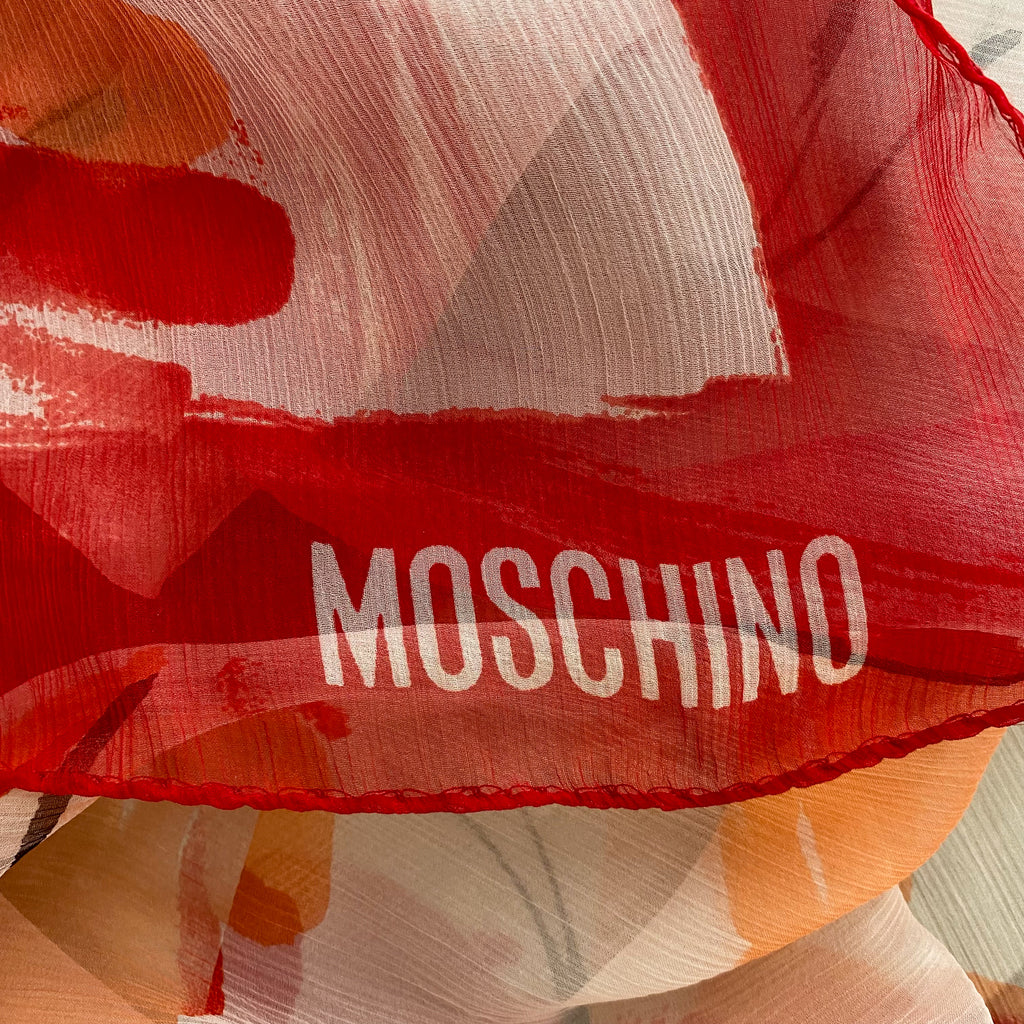 Moschino Red and White Long Silk Scarf