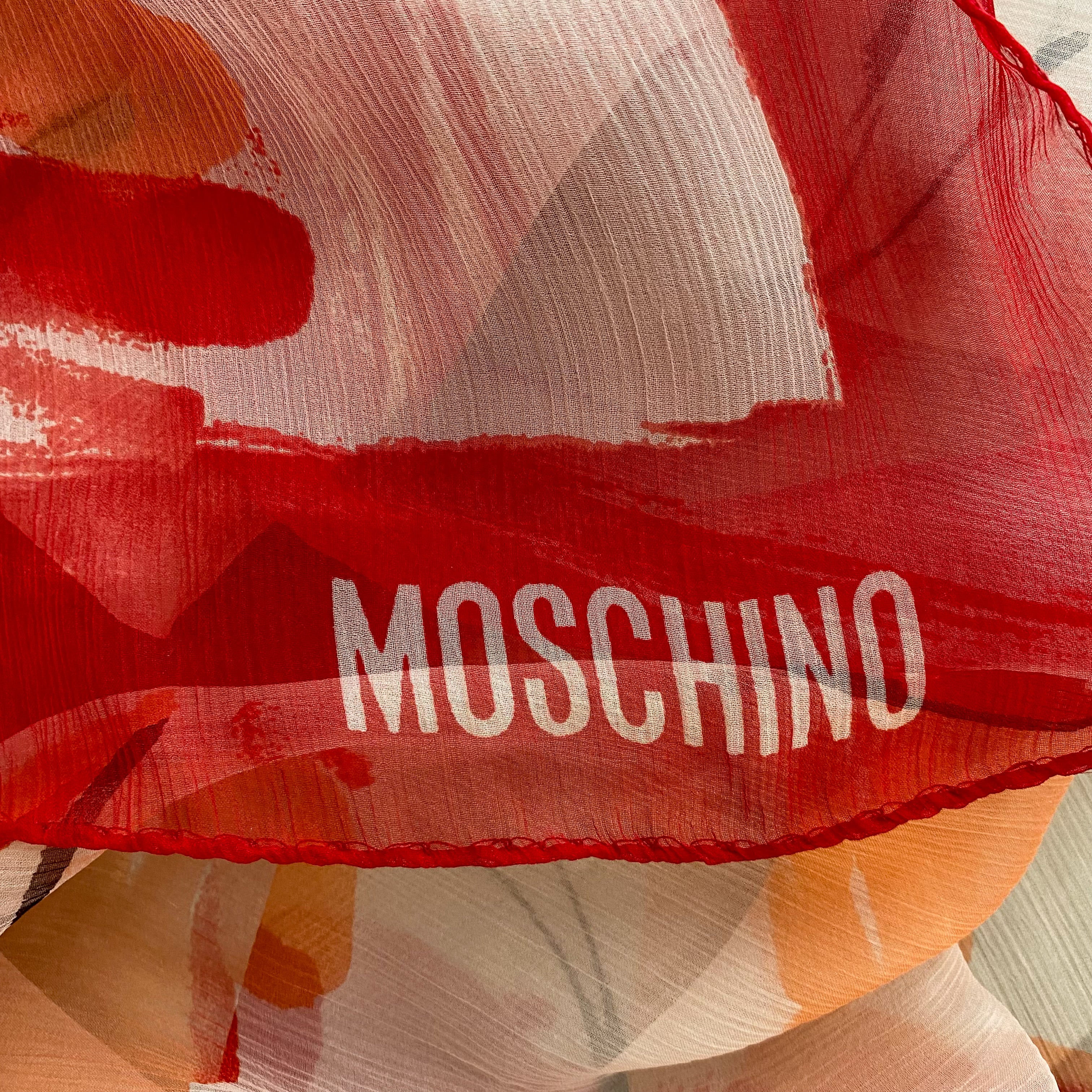 Moschino Red and White Long Silk Scarf