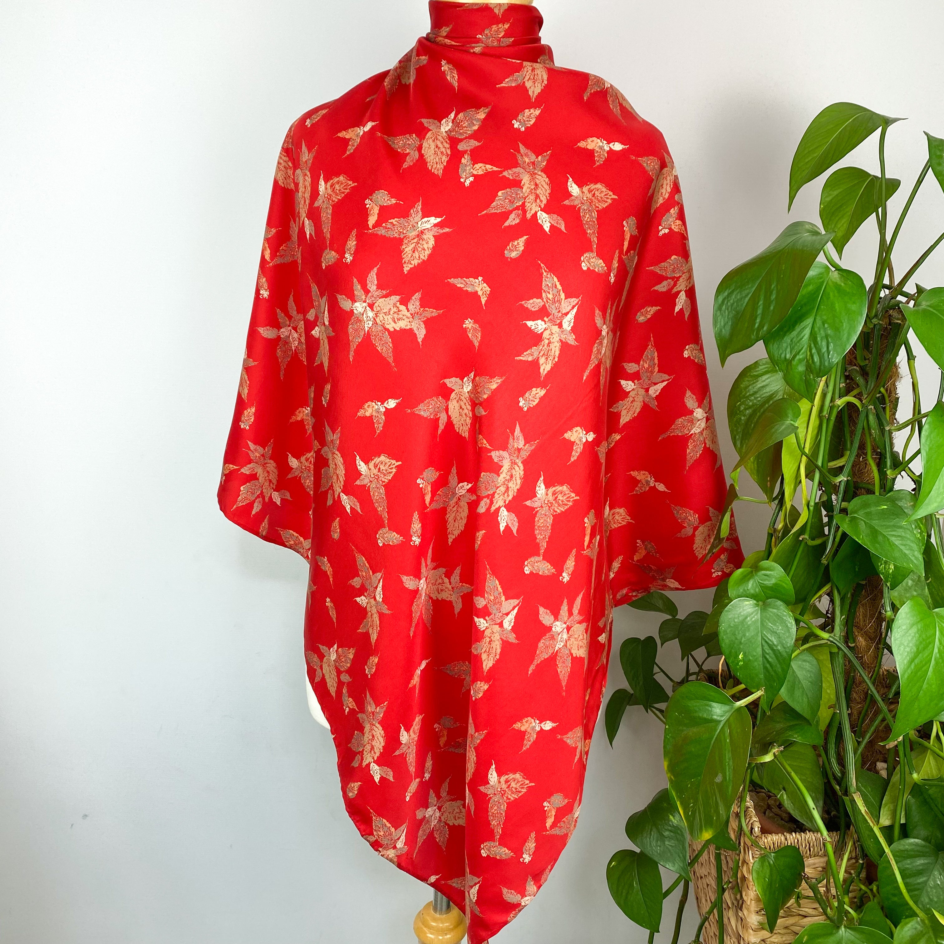 Red Leaf Design Silk Scarf