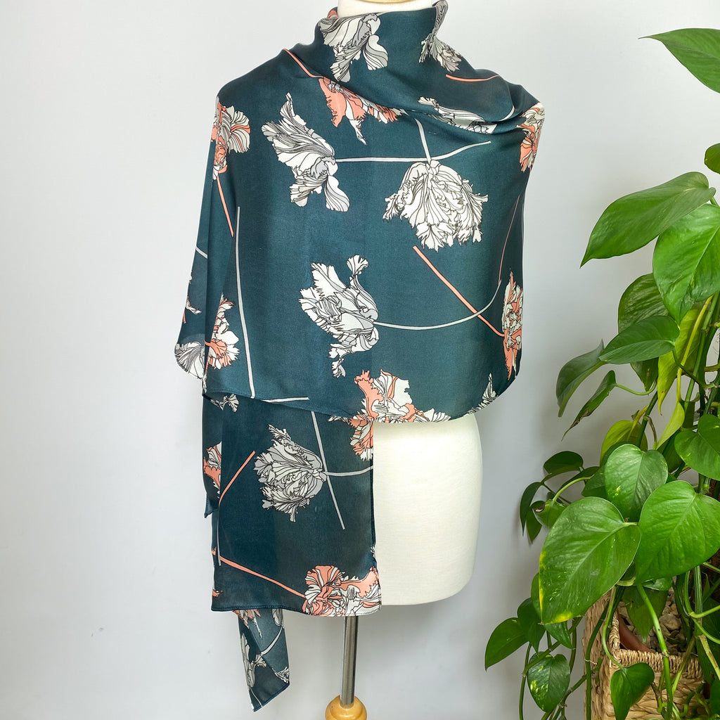 Jigsaw Floral Satin Wrap Style Silk Scarf