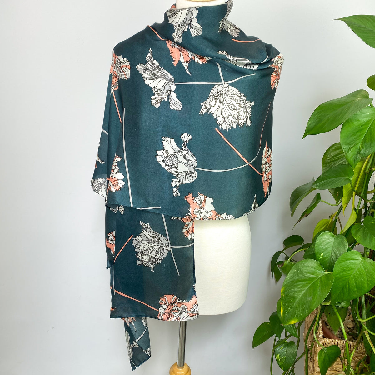 Jigsaw Floral Satin Wrap Style Silk Scarf