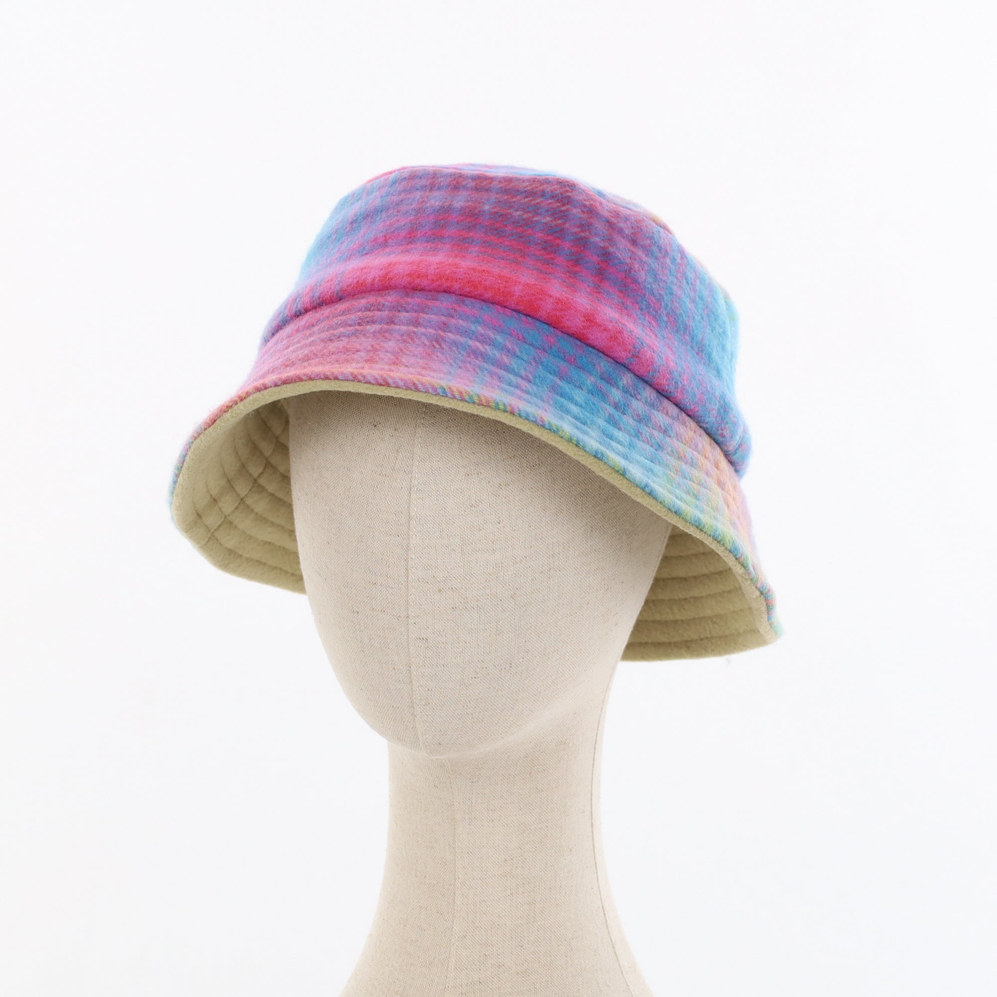 Unisex Purple and Pink Check Reversible Cashmere Bucket Hat Men’s - M Women’s - L