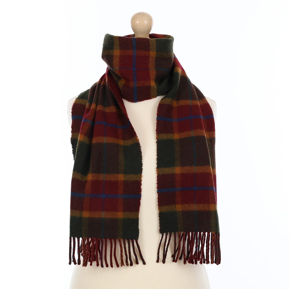 Burgundy and Green Plaid Cashmere Woven Scarf