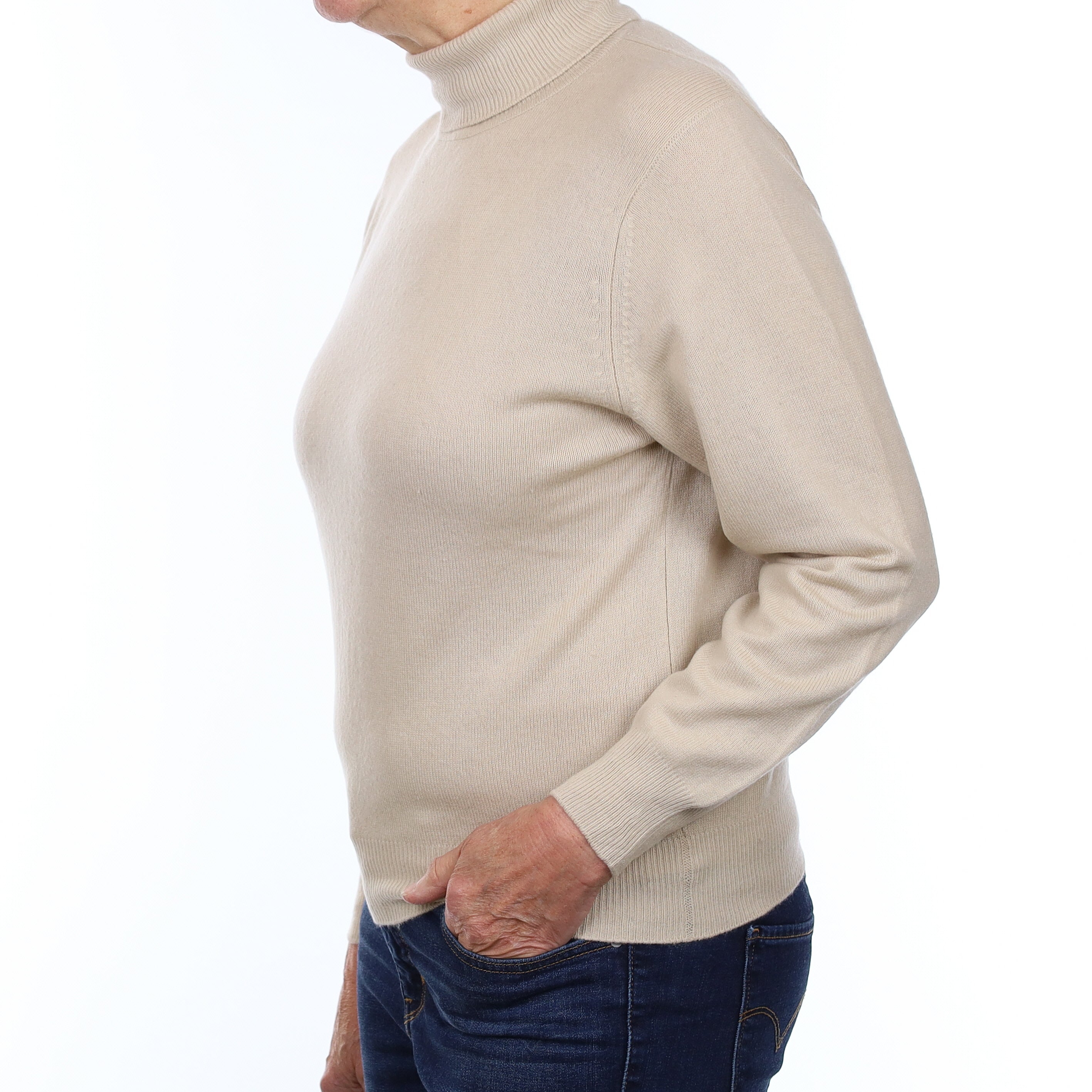 Pale Fawn Cashmere Polo Neck Jumper Medium