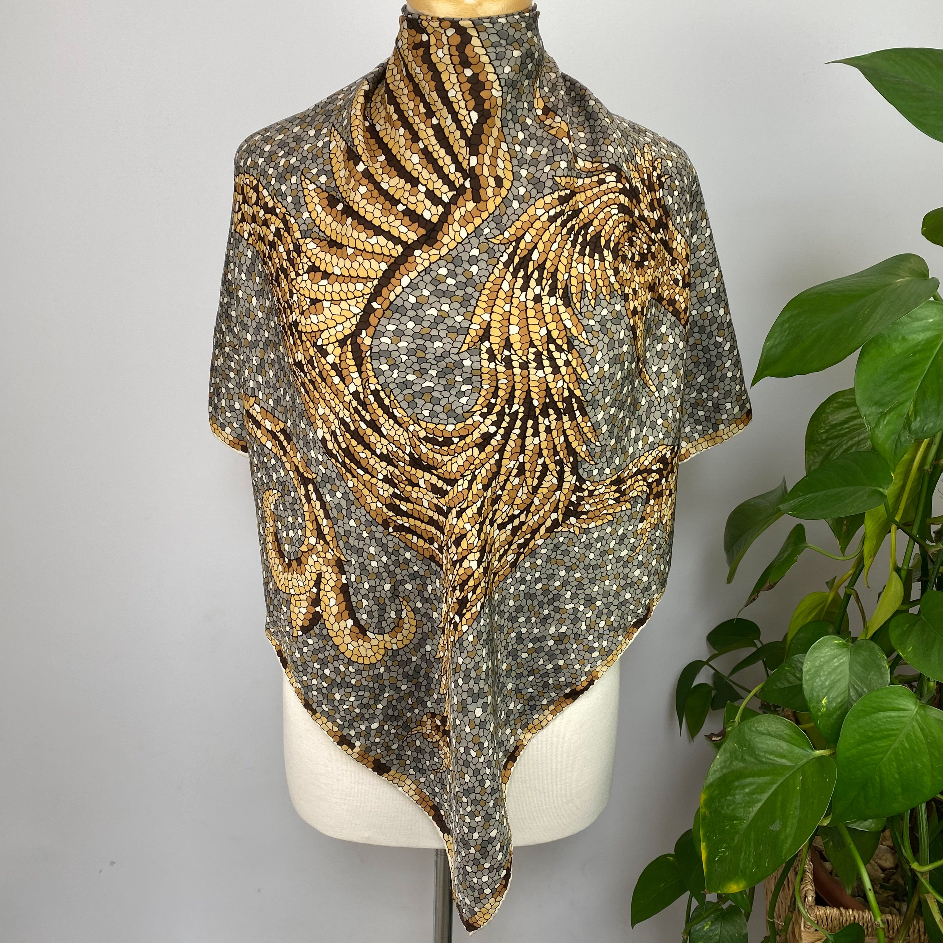 Italian Dragon Mosaic Effect Vintage Silk Scarf
