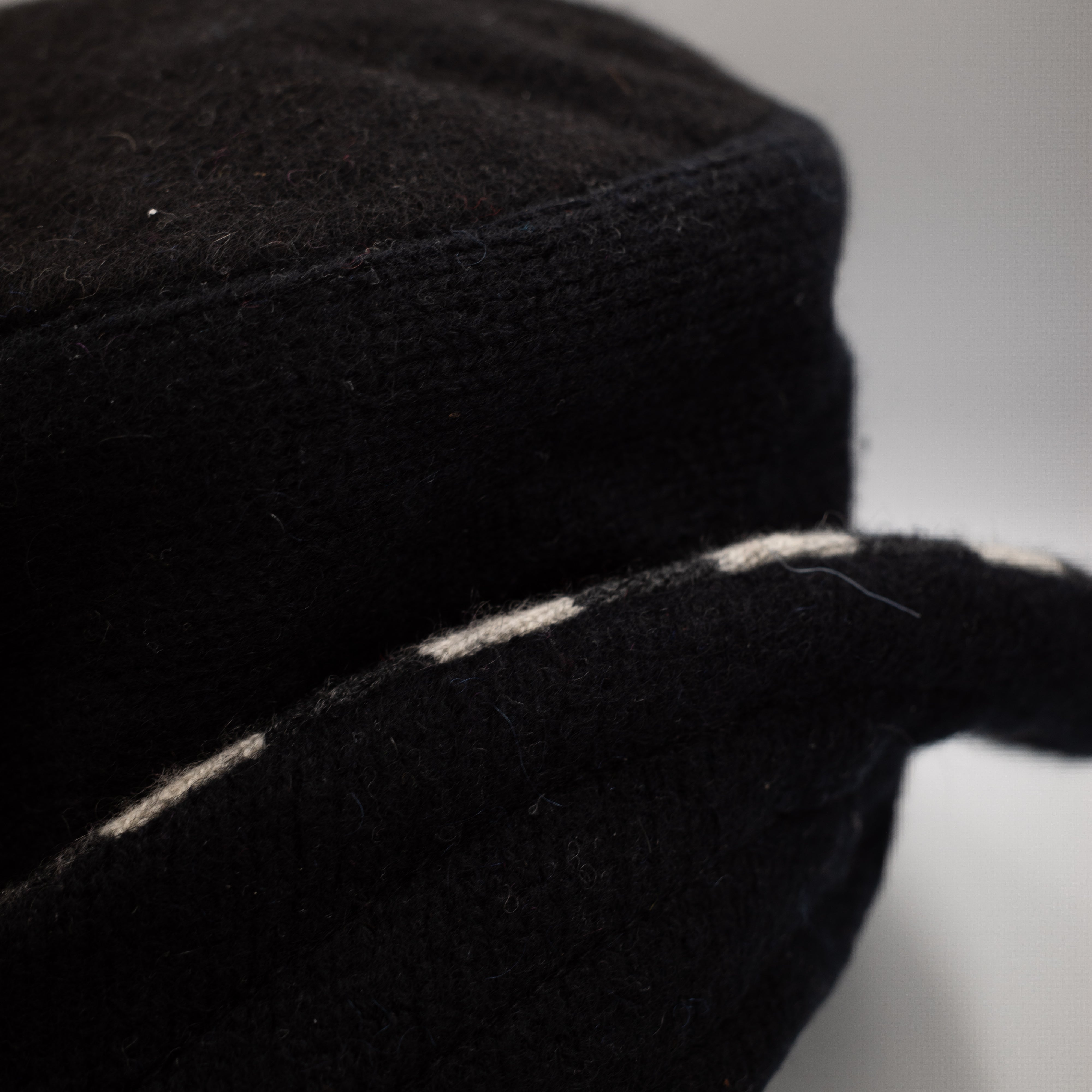 Black and Grey Striped Reversible Cashmere Bucket Hat Medium