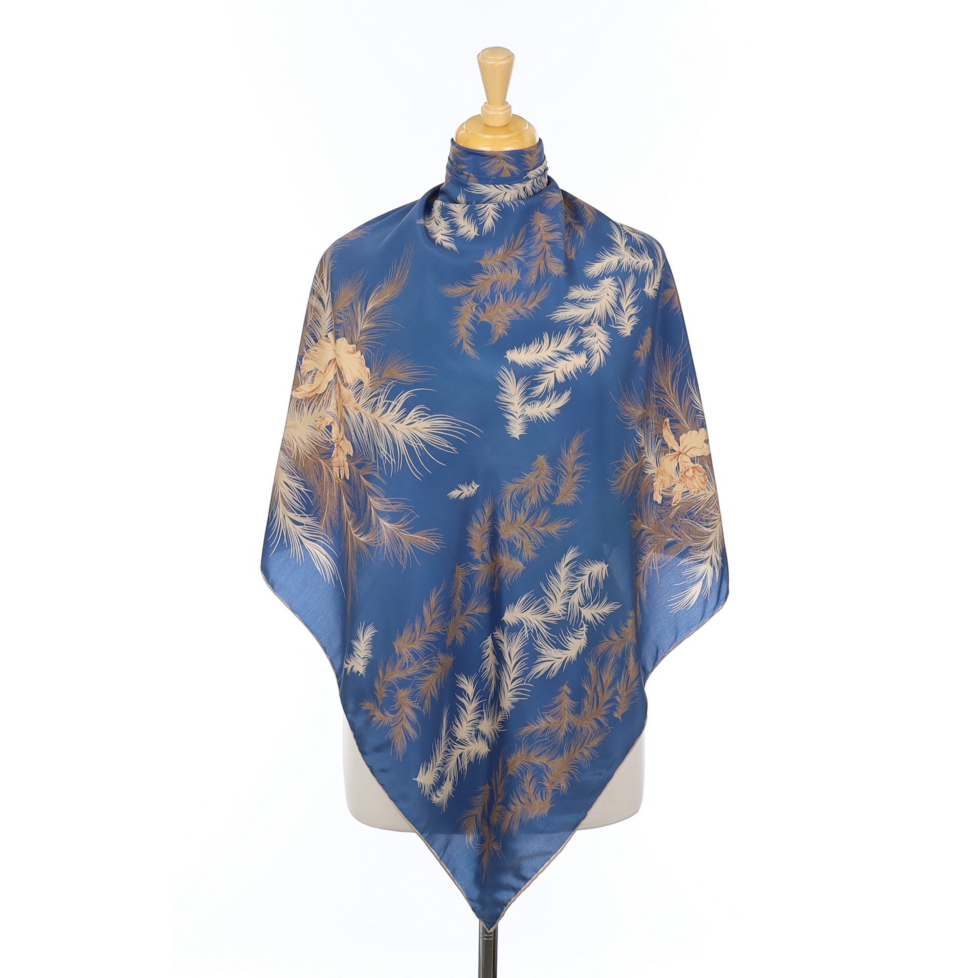 Ostinelli Blue Feather Vintage Silk Scarf