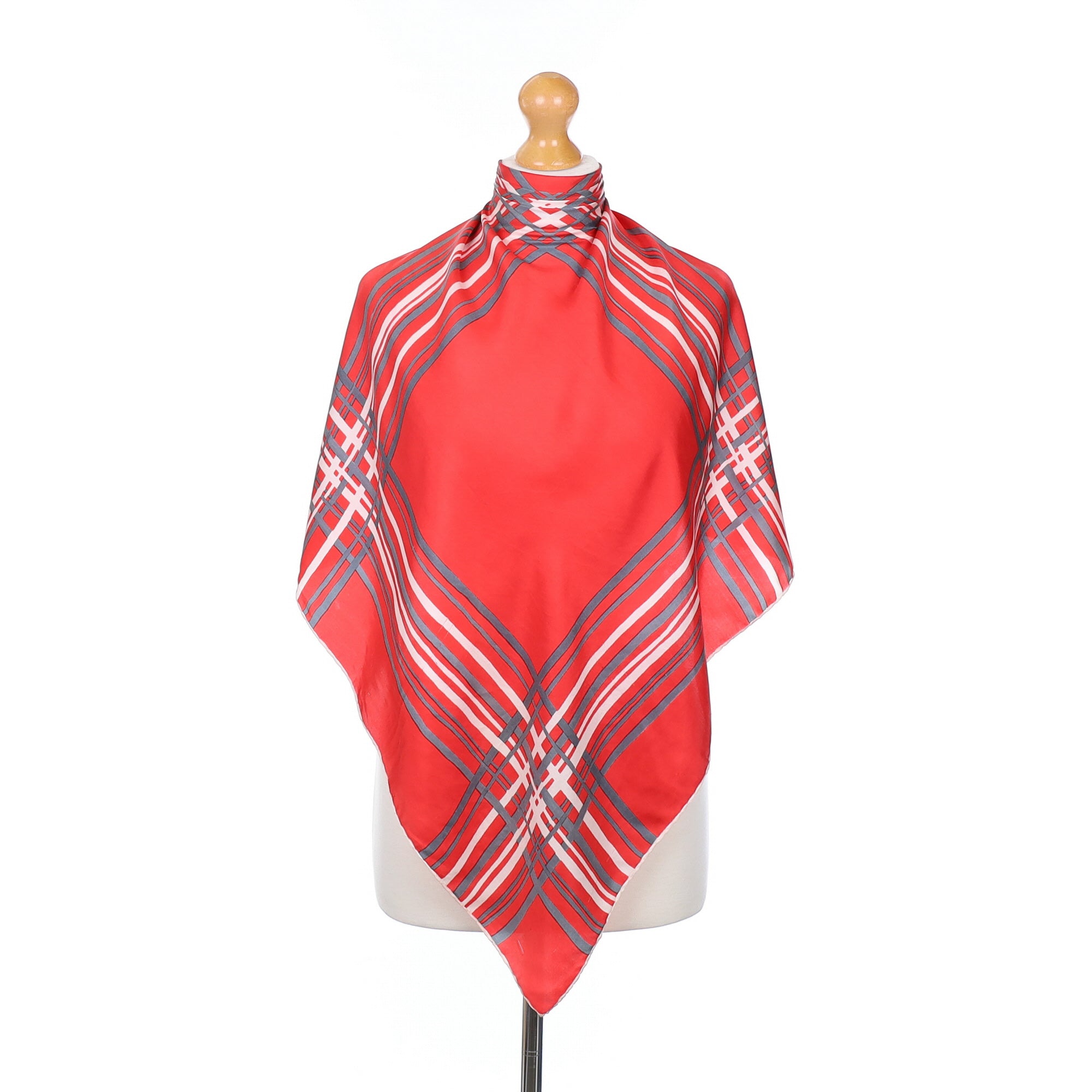 Red and Grey Striped Vintage Silk Scarf